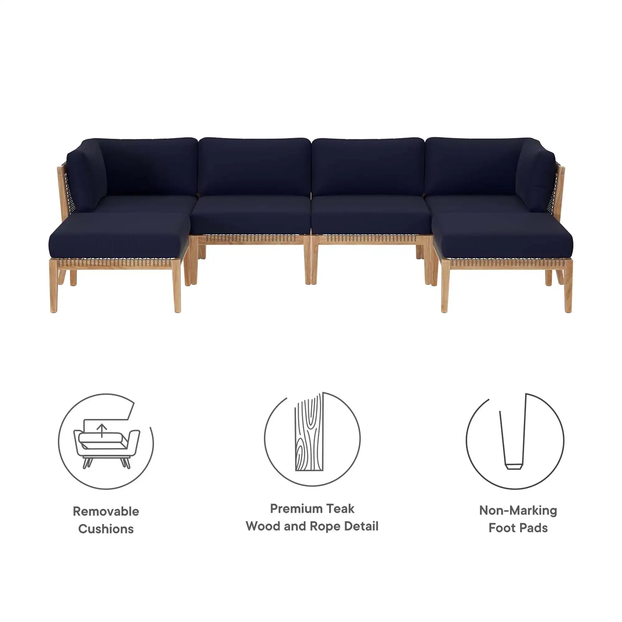 Clearwater 6-Piece Outdoor Patio Teak Wood Sectional Sofa by Modway - Best Buy Furniture