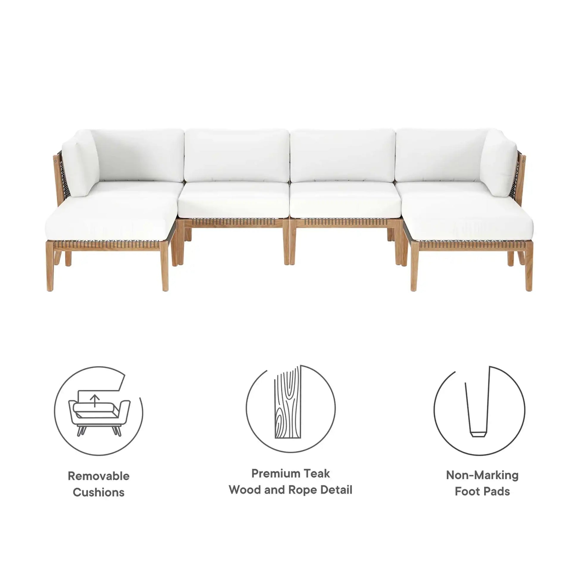 Clearwater 6-Piece Outdoor Patio Teak Wood Sectional Sofa by Modway - Best Buy Furniture