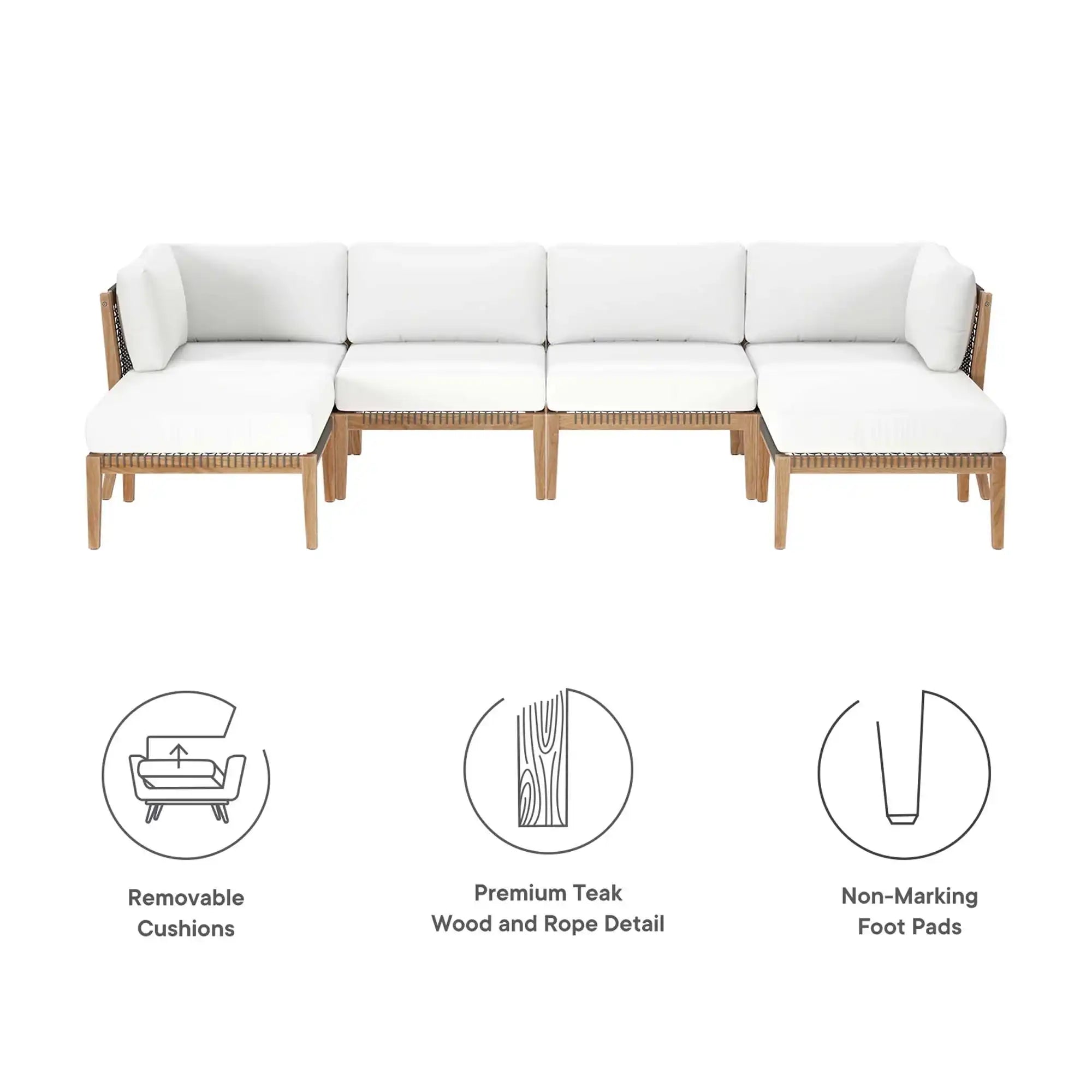 Clearwater 6-Piece Outdoor Patio Teak Wood Sectional Sofa by Modway - Best Buy Furniture