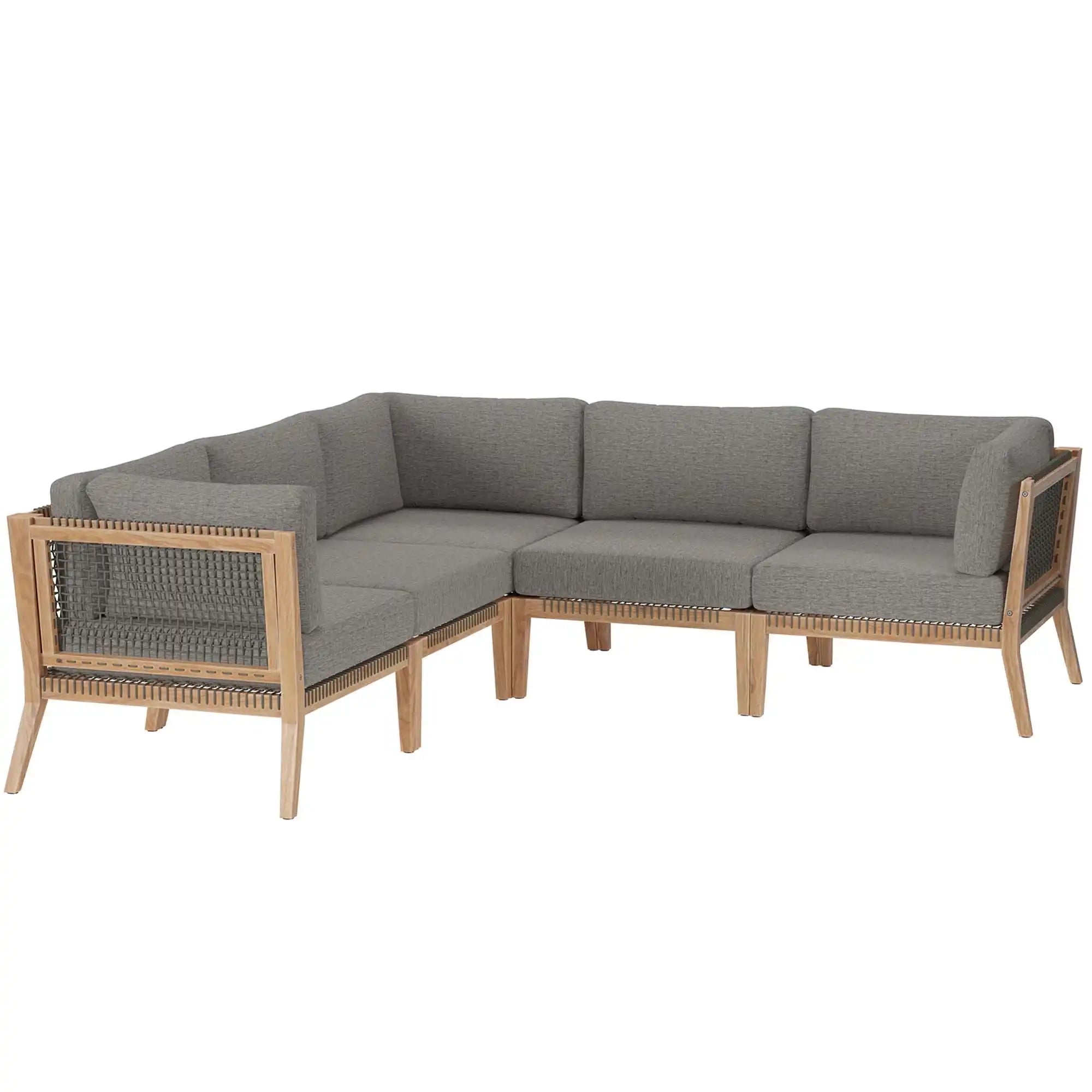 Clearwater 5-Piece Outdoor Patio Teak Wood Sectional Sofa by Modway - Best Buy Furniture