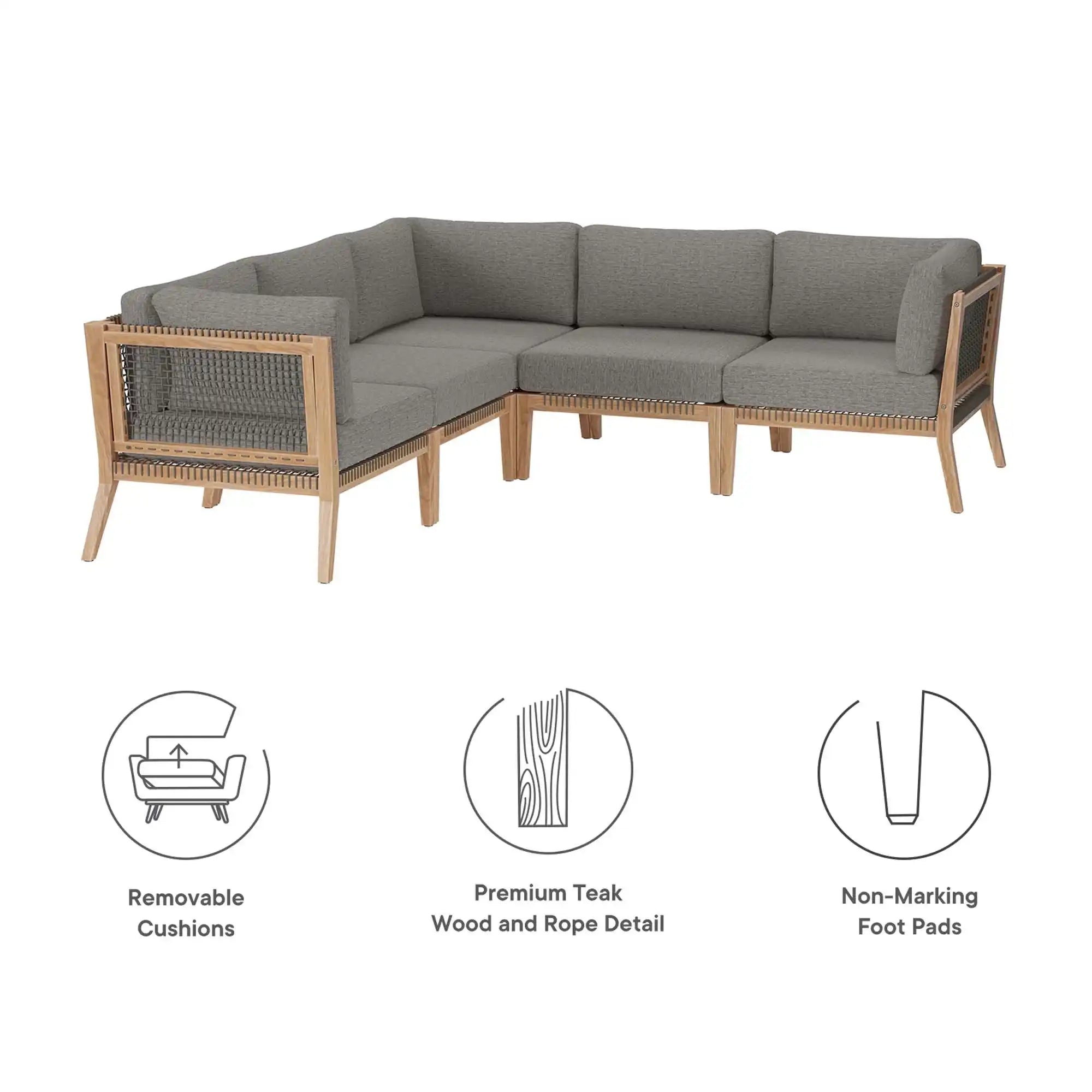 Clearwater 5-Piece Outdoor Patio Teak Wood Sectional Sofa by Modway - Best Buy Furniture