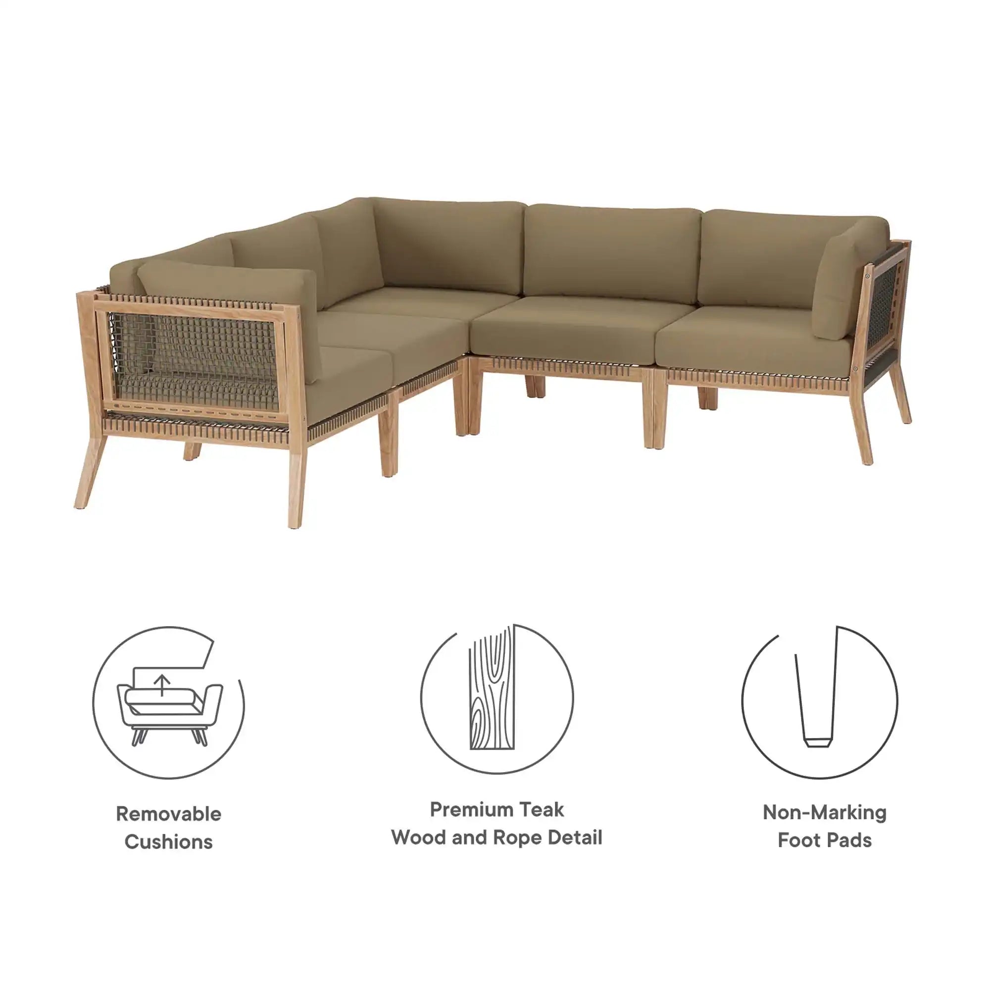 Clearwater 5-Piece Outdoor Patio Teak Wood Sectional Sofa by Modway - Best Buy Furniture