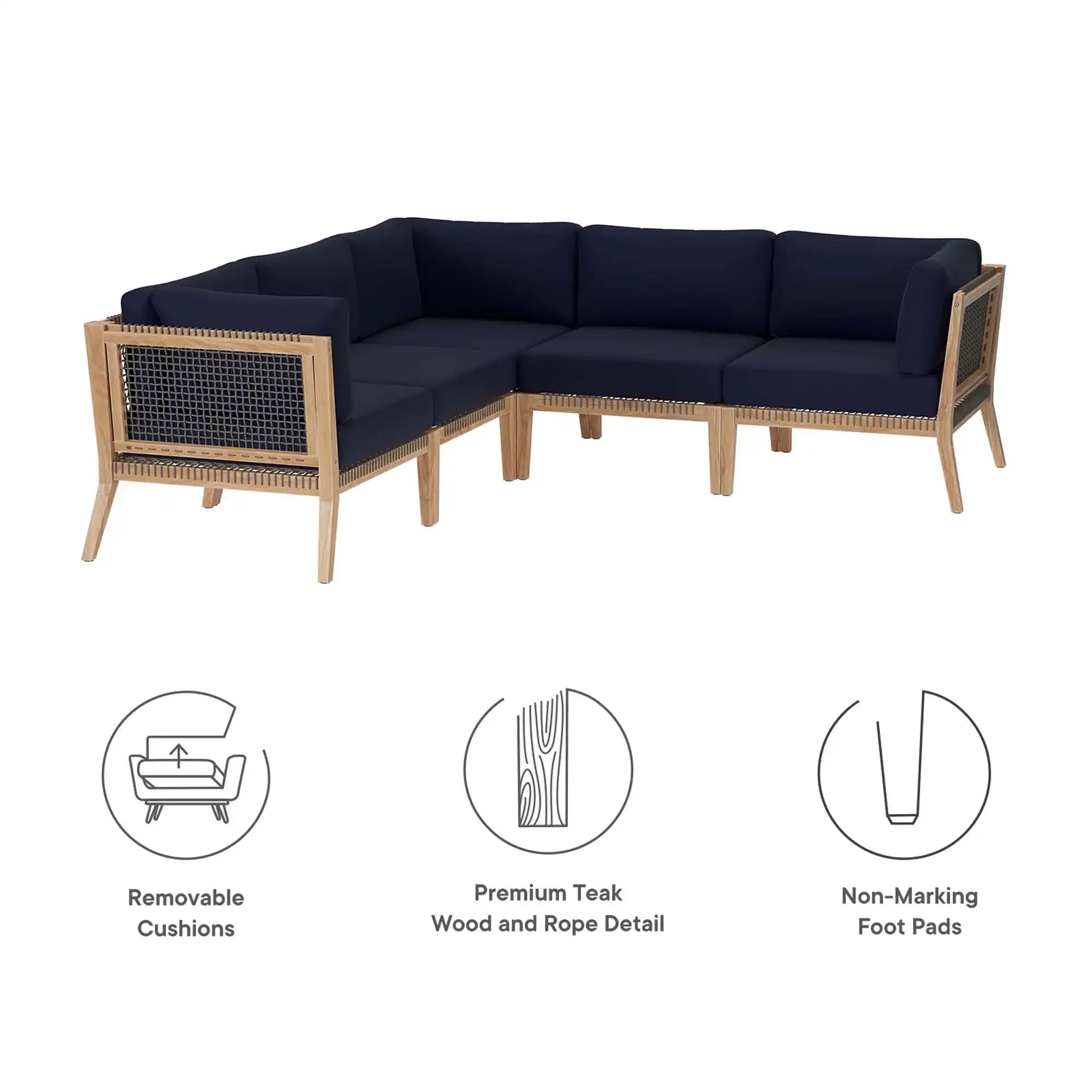 Clearwater 5-Piece Outdoor Patio Teak Wood Sectional Sofa by Modway - Best Buy Furniture
