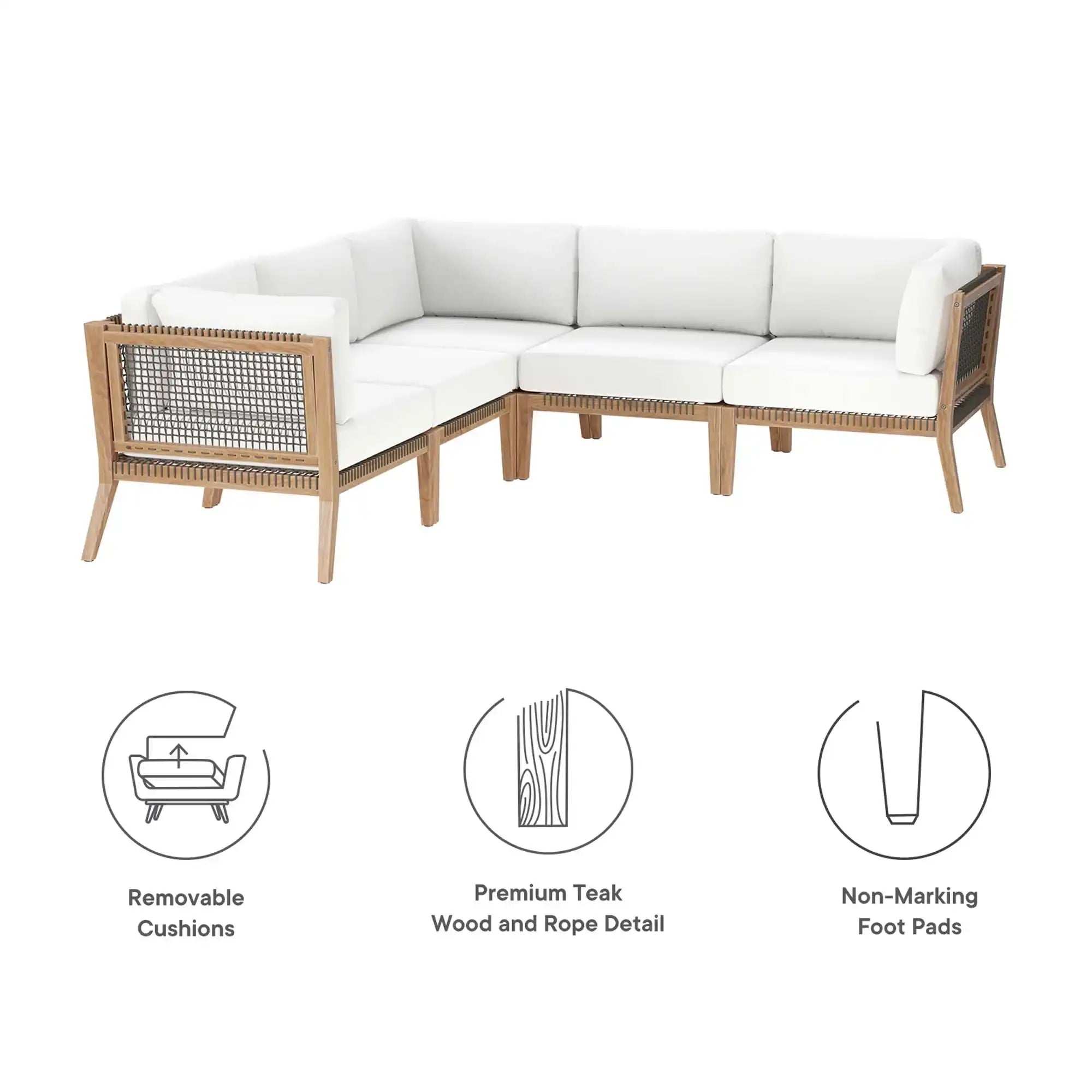 Clearwater 5-Piece Outdoor Patio Teak Wood Sectional Sofa by Modway - Best Buy Furniture