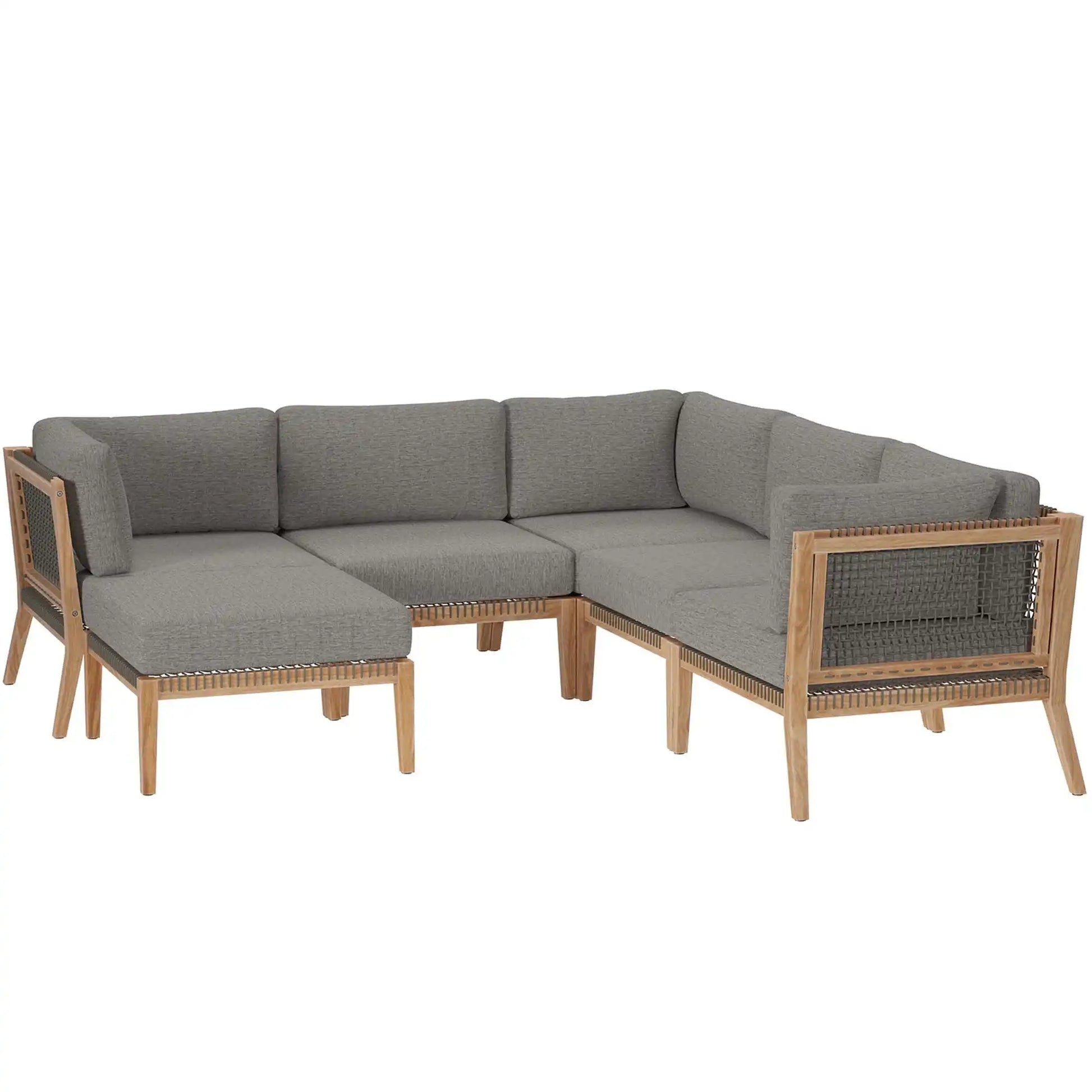 Clearwater 6-Piece Outdoor Patio Teak Wood Sectional Sofa by Modway - Best Buy Furniture