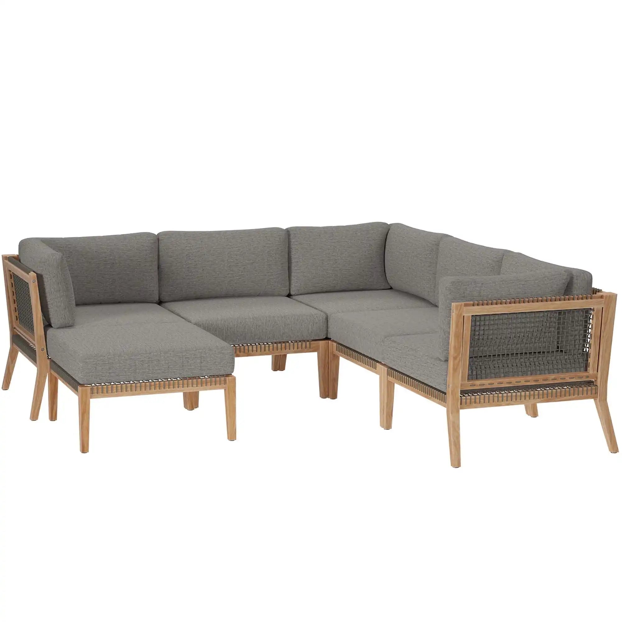 Clearwater 6-Piece Outdoor Patio Teak Wood Sectional Sofa by Modway - Best Buy Furniture