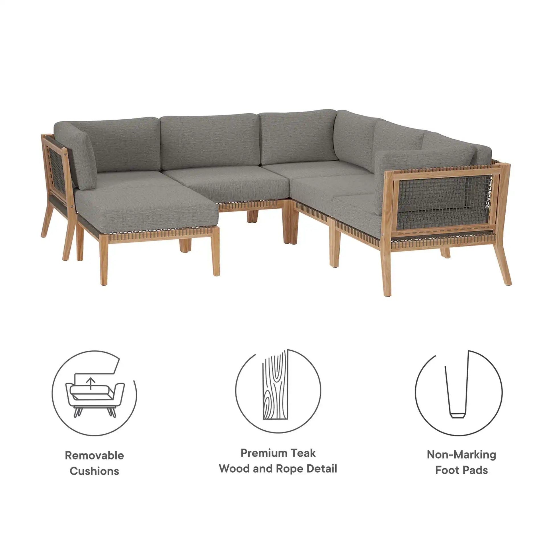 Clearwater 6-Piece Outdoor Patio Teak Wood Sectional Sofa by Modway - Best Buy Furniture