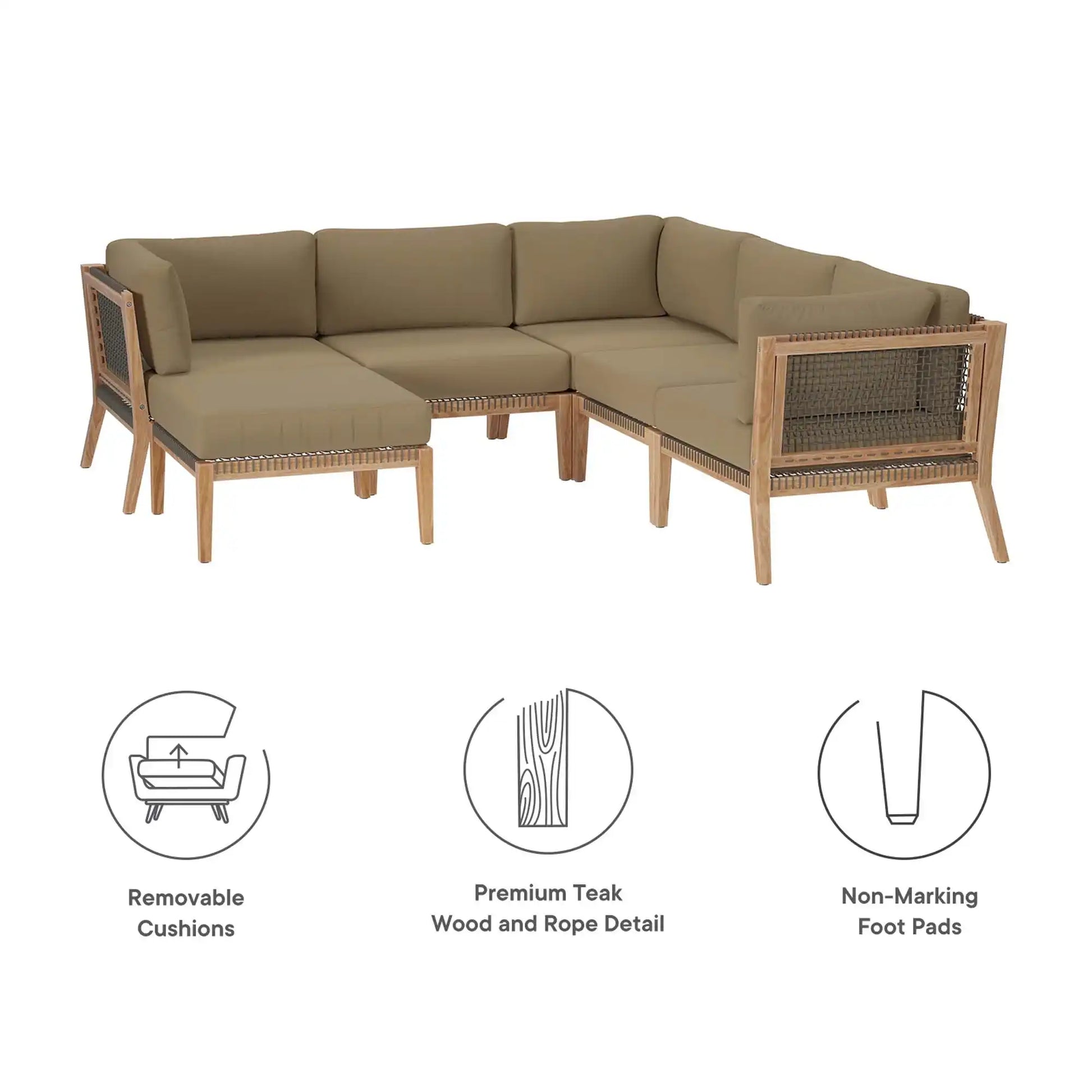 Clearwater 6-Piece Outdoor Patio Teak Wood Sectional Sofa by Modway - Best Buy Furniture