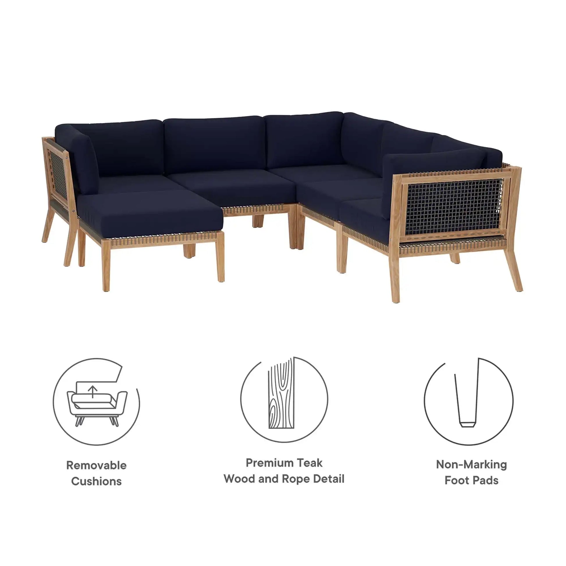 Clearwater 6-Piece Outdoor Patio Teak Wood Sectional Sofa by Modway - Best Buy Furniture