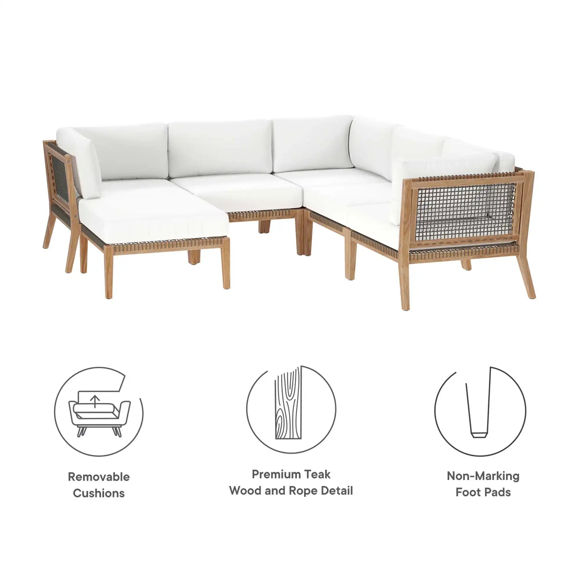 Clearwater 6-Piece Outdoor Patio Teak Wood Sectional Sofa by Modway - Best Buy Furniture