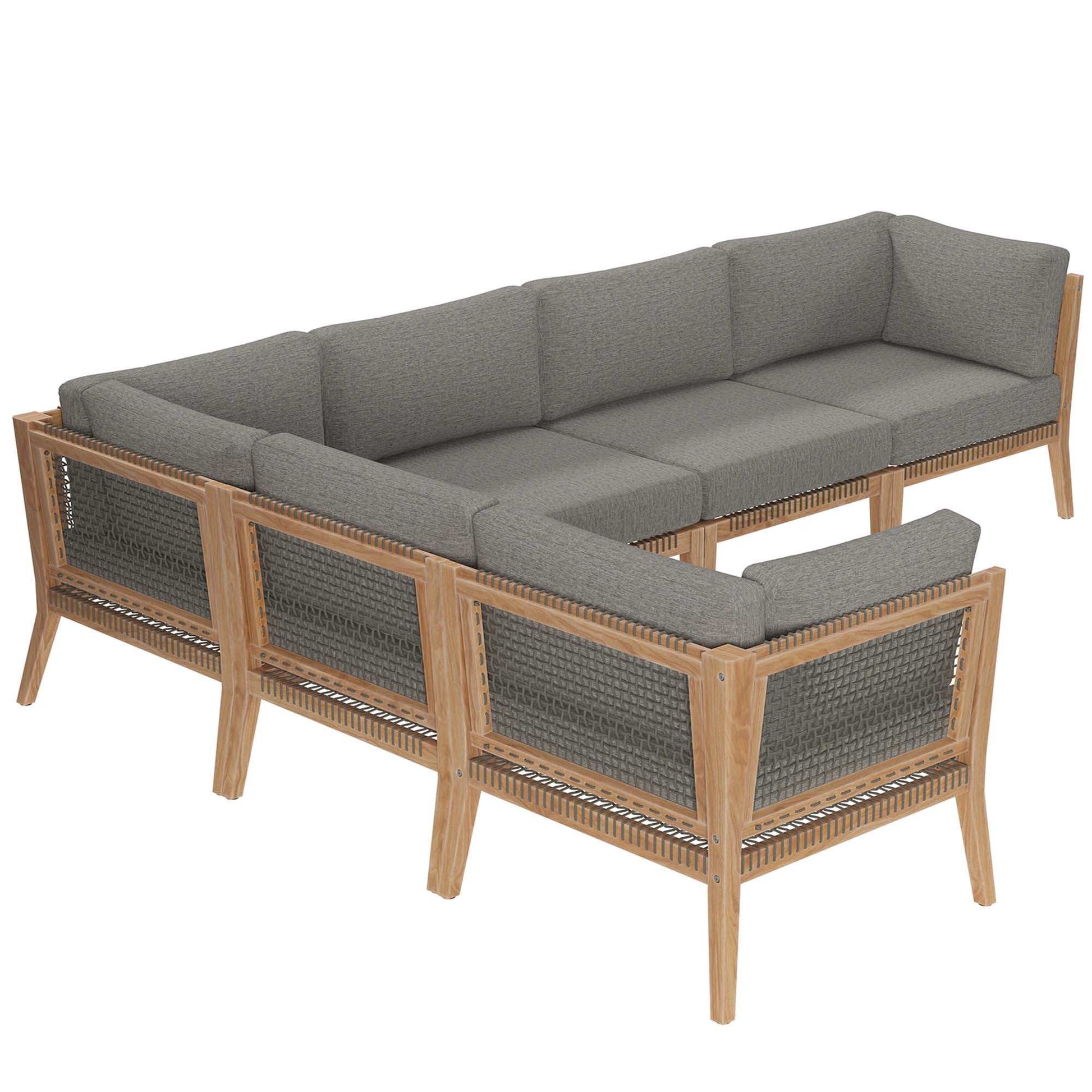 Clearwater 6-Piece Outdoor Patio Teak Wood Sectional Sofa by Modway - Best Buy Furniture