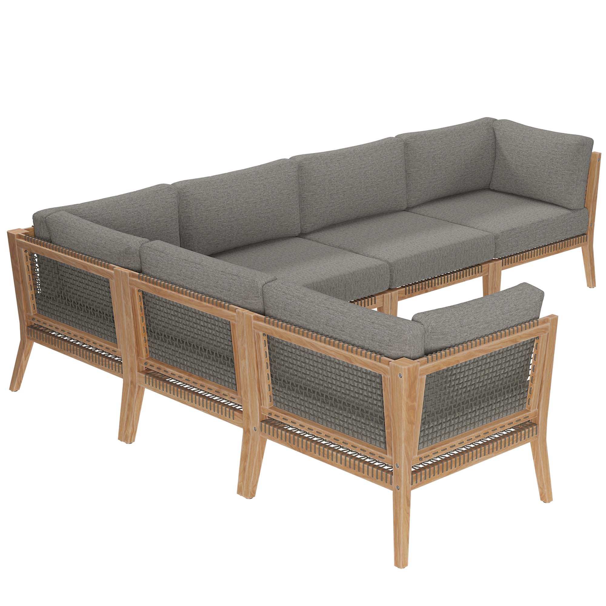 Clearwater 6-Piece Outdoor Patio Teak Wood Sectional Sofa by Modway - Best Buy Furniture