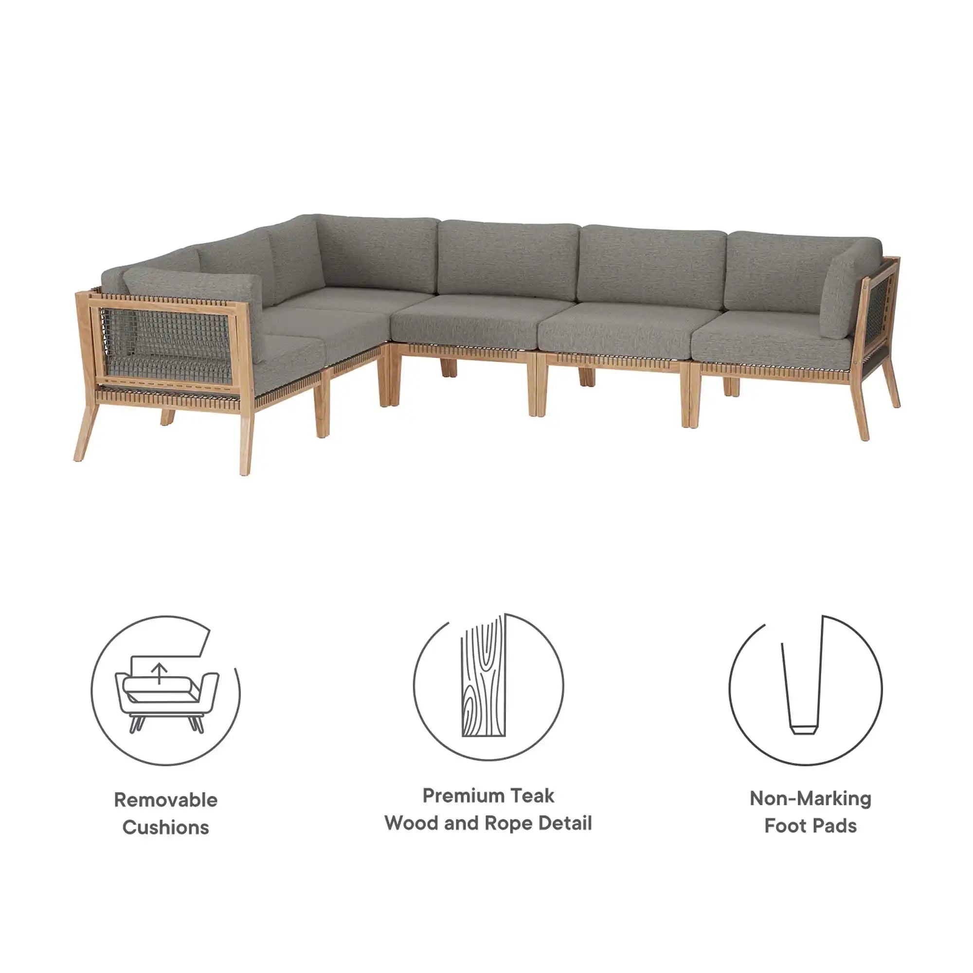 Clearwater 6-Piece Outdoor Patio Teak Wood Sectional Sofa by Modway - Best Buy Furniture
