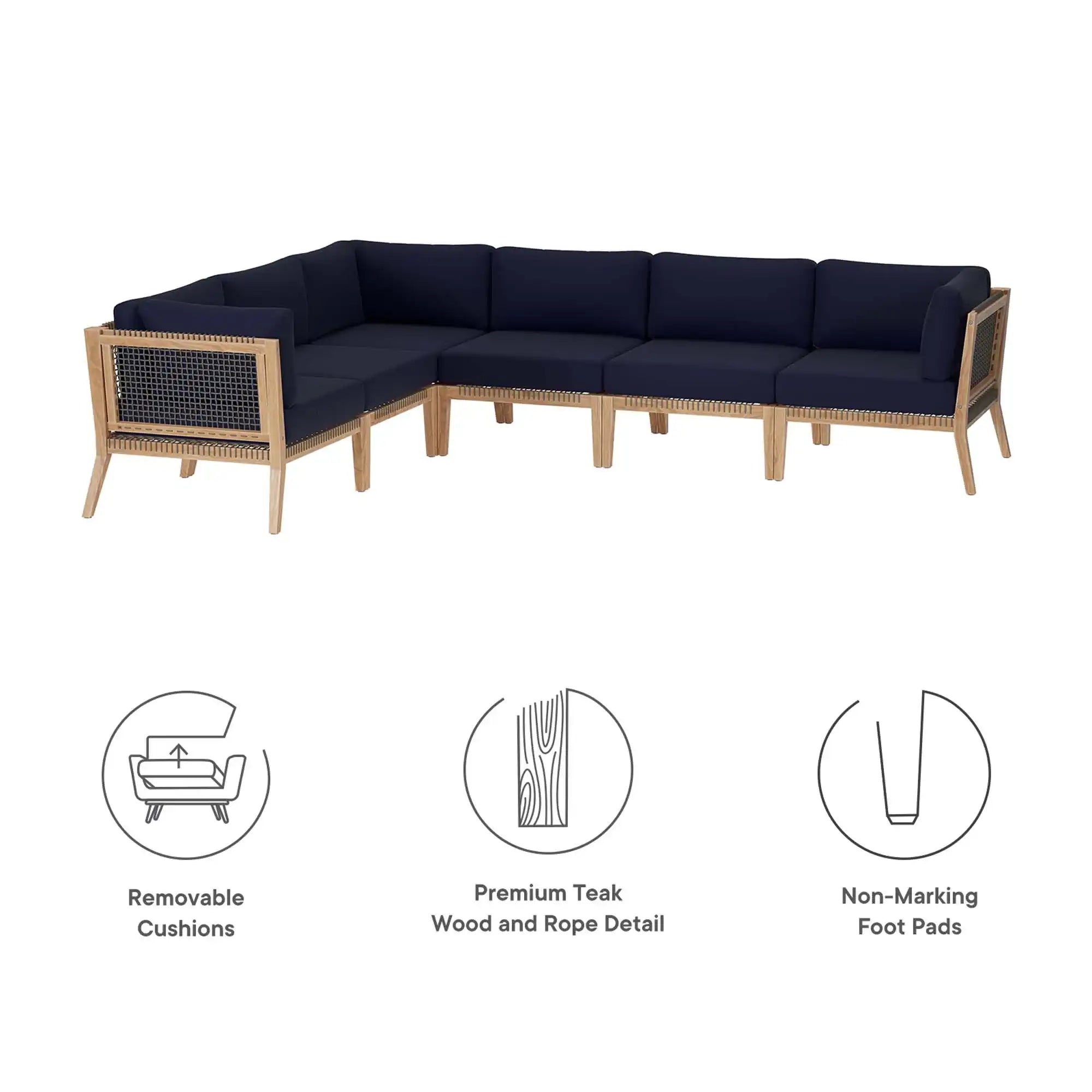 Clearwater 6-Piece Outdoor Patio Teak Wood Sectional Sofa by Modway - Best Buy Furniture