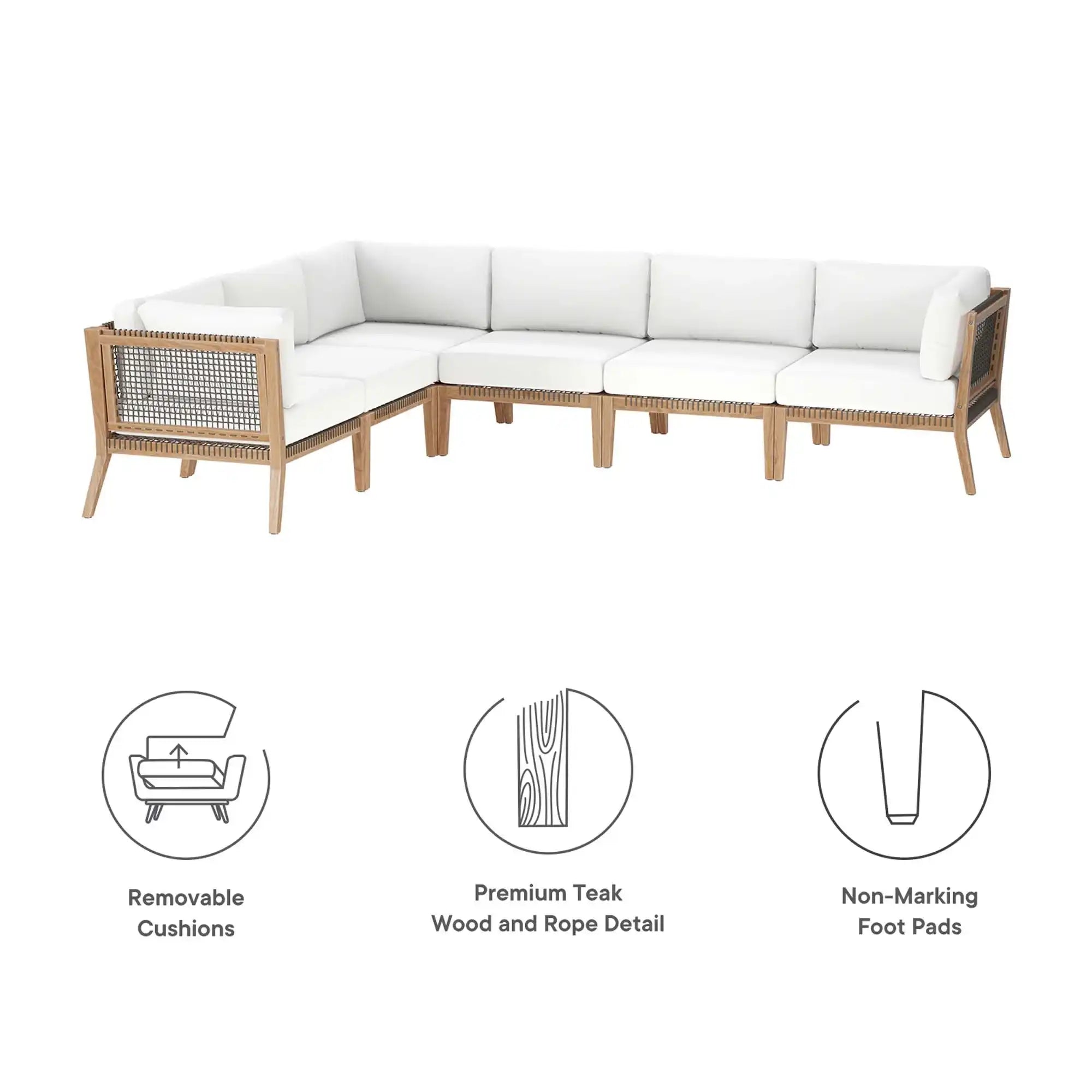 Clearwater 6-Piece Outdoor Patio Teak Wood Sectional Sofa by Modway - Best Buy Furniture