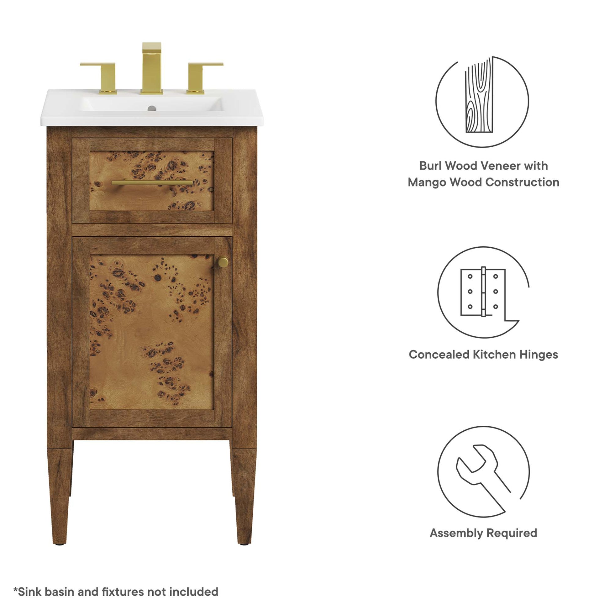Elysian 18" Wood Bathroom Vanity Cabinet (Sink Basin Not Included) by Modway - Best Buy Furniture