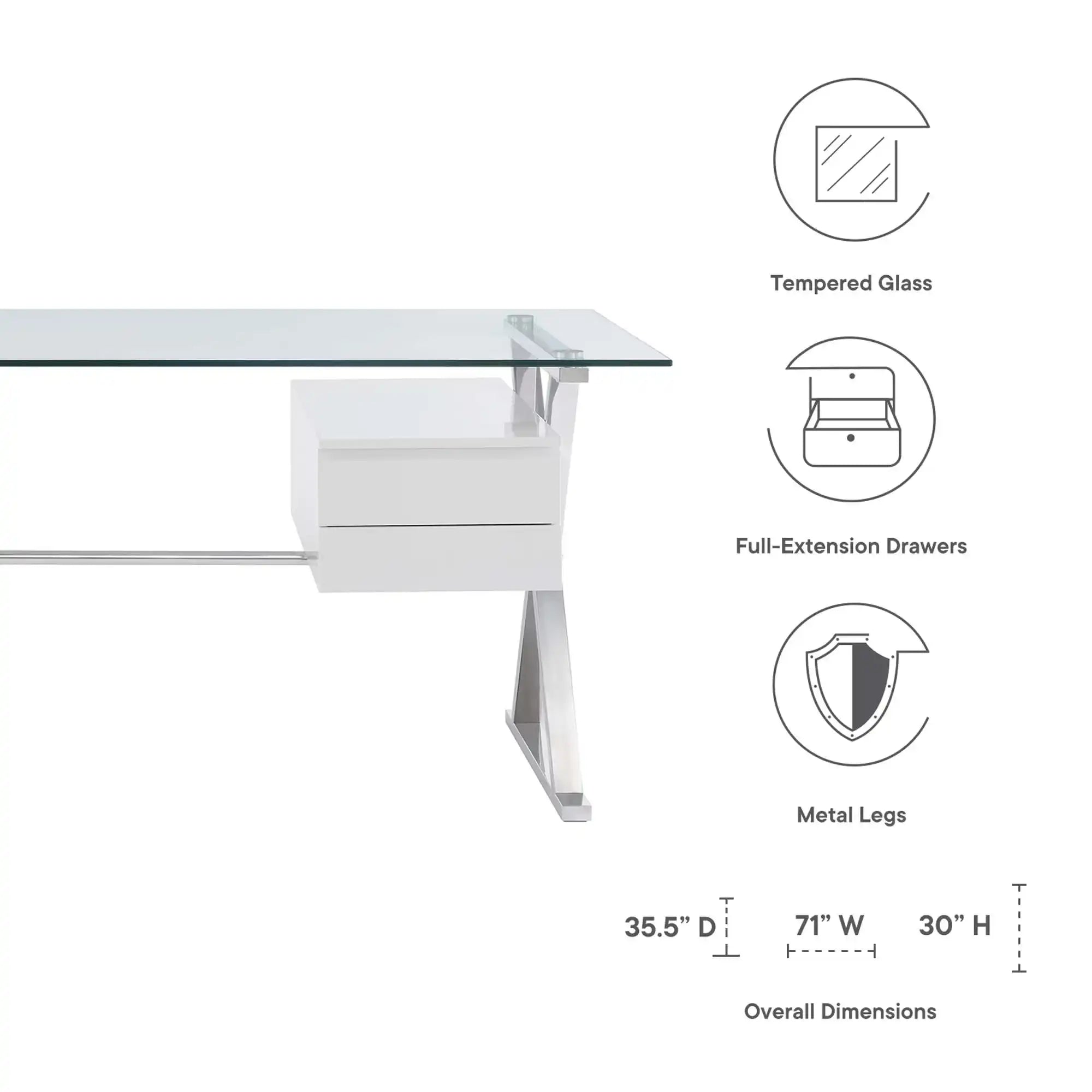 Sector 71" Glass Top Glass Office Desk by Modway - Best Buy Furniture