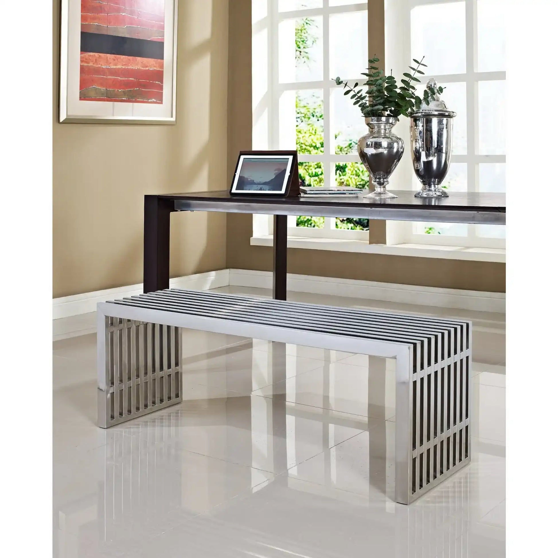 Gridiron Medium Stainless Steel Bench by Modway - Best Buy Furniture
