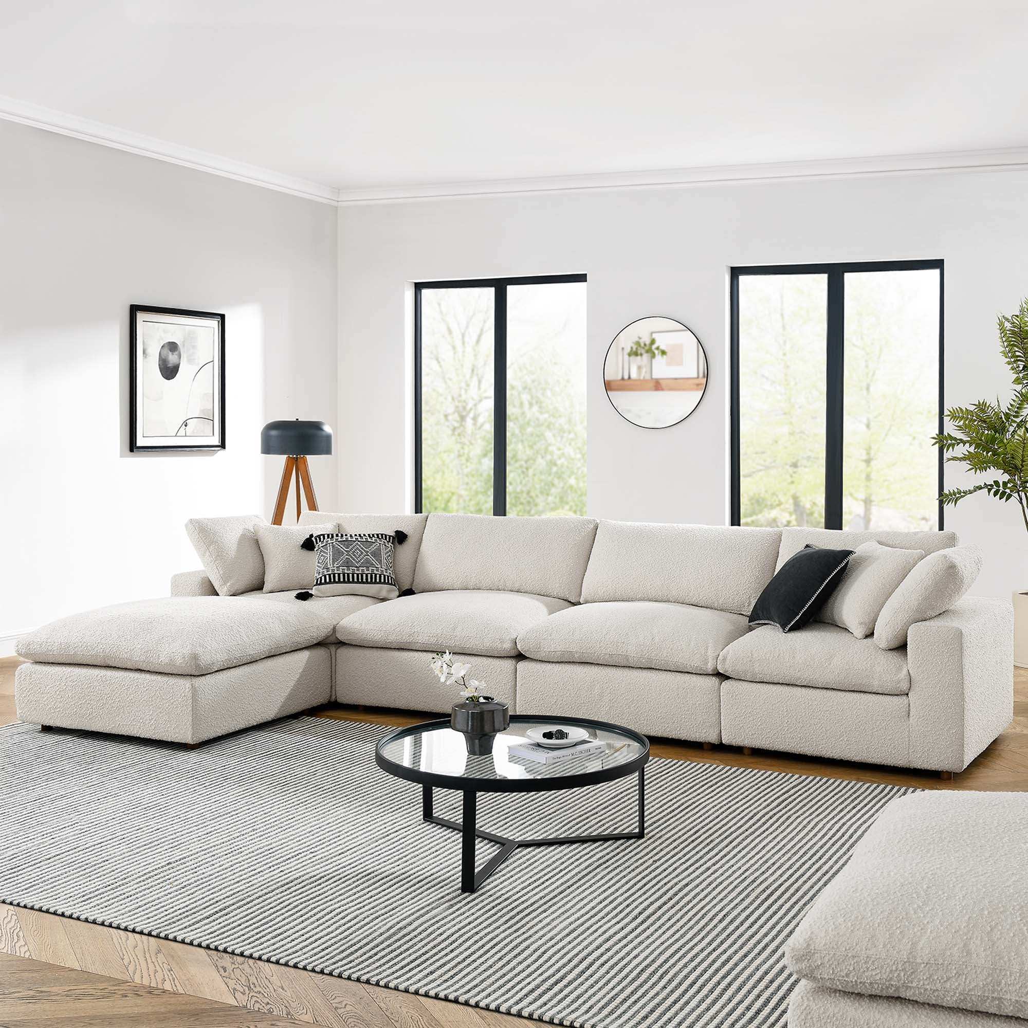 Commix 5-Piece Down Filled Overstuffed Boucle Fabric Sectional Sofa by Modway - Best Buy Furniture
