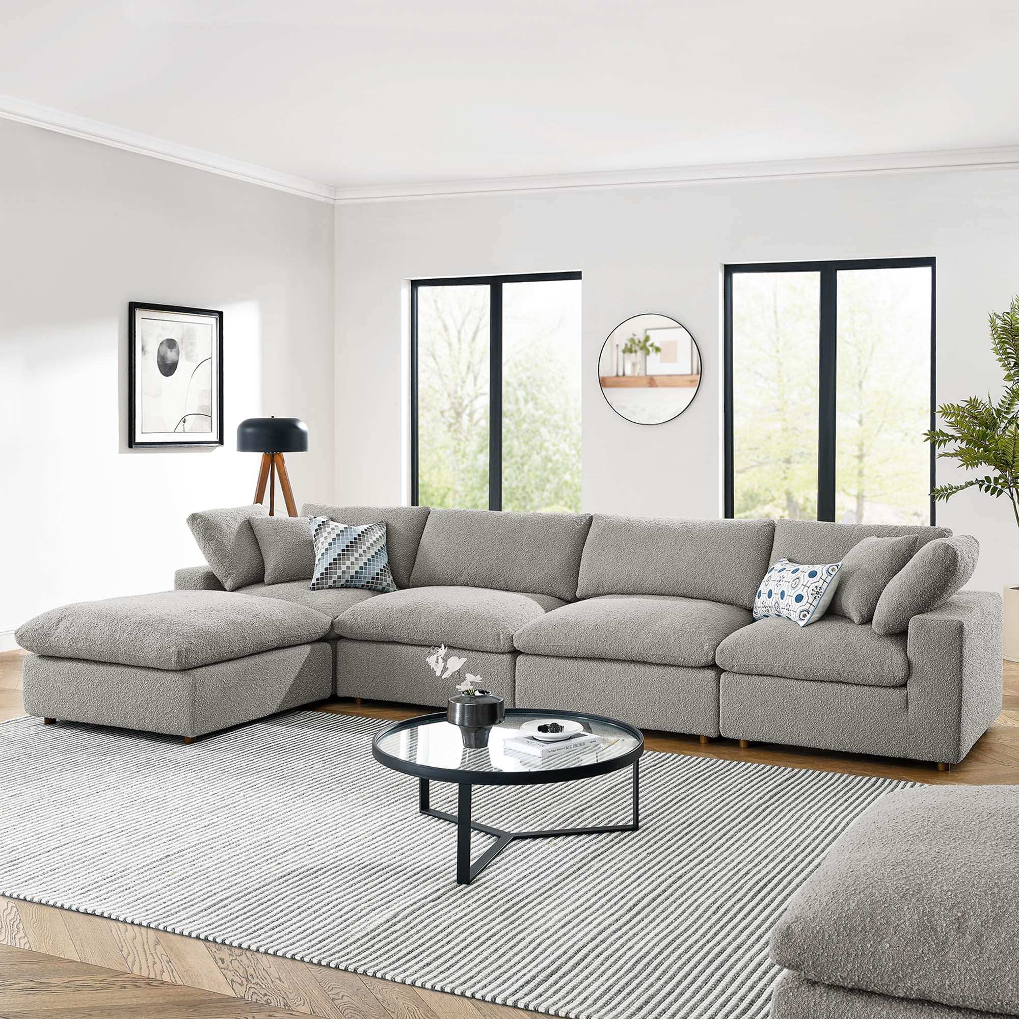 Commix 5-Piece Down Filled Overstuffed Boucle Fabric Sectional Sofa by Modway - Best Buy Furniture