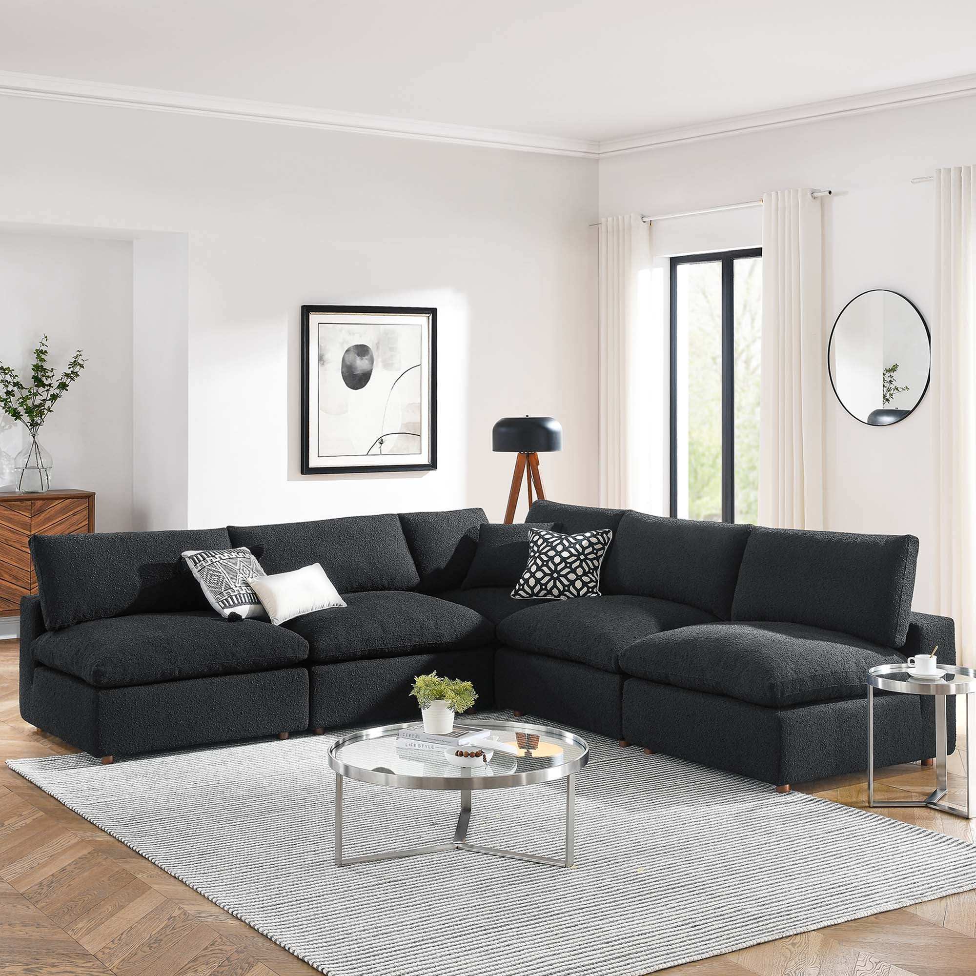 Commix 5-Piece Down Filled Overstuffed Boucle Fabric Sectional Sofa by Modway - Best Buy Furniture