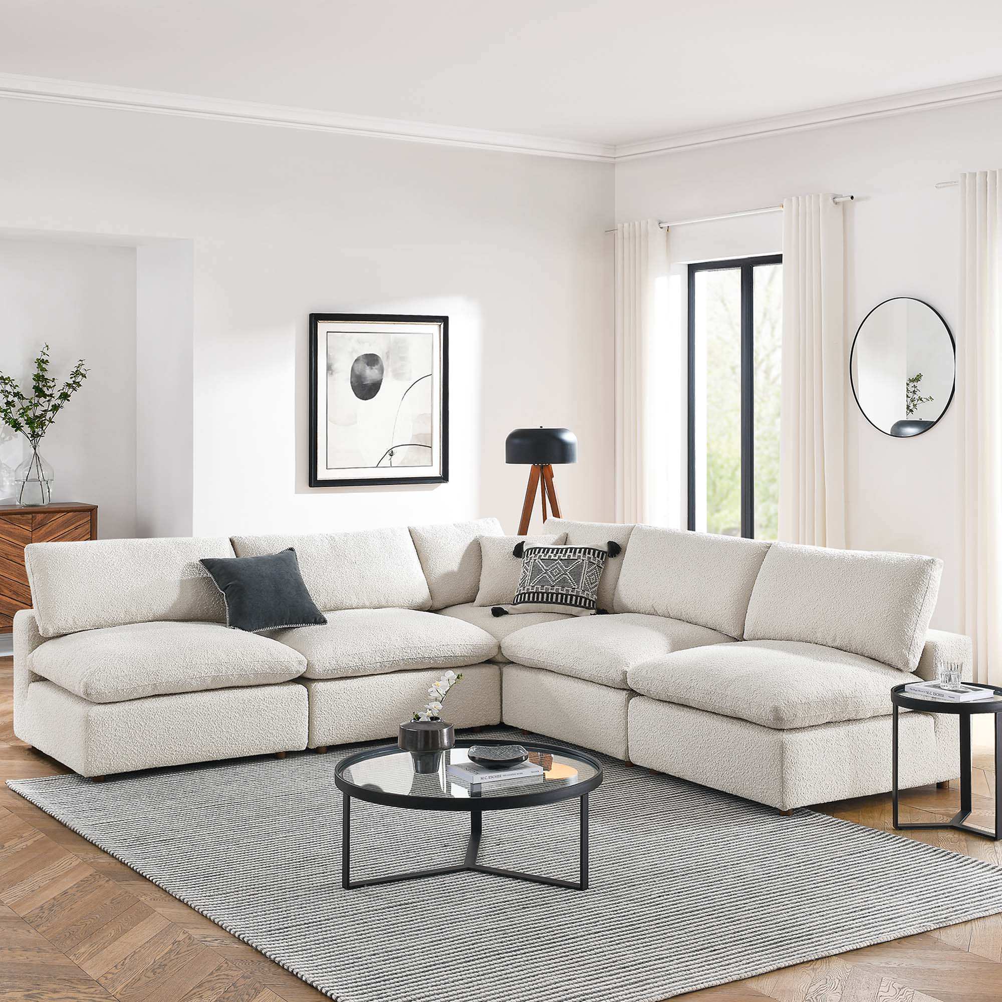 Commix 5-Piece Down Filled Overstuffed Boucle Fabric Sectional Sofa by Modway - Best Buy Furniture