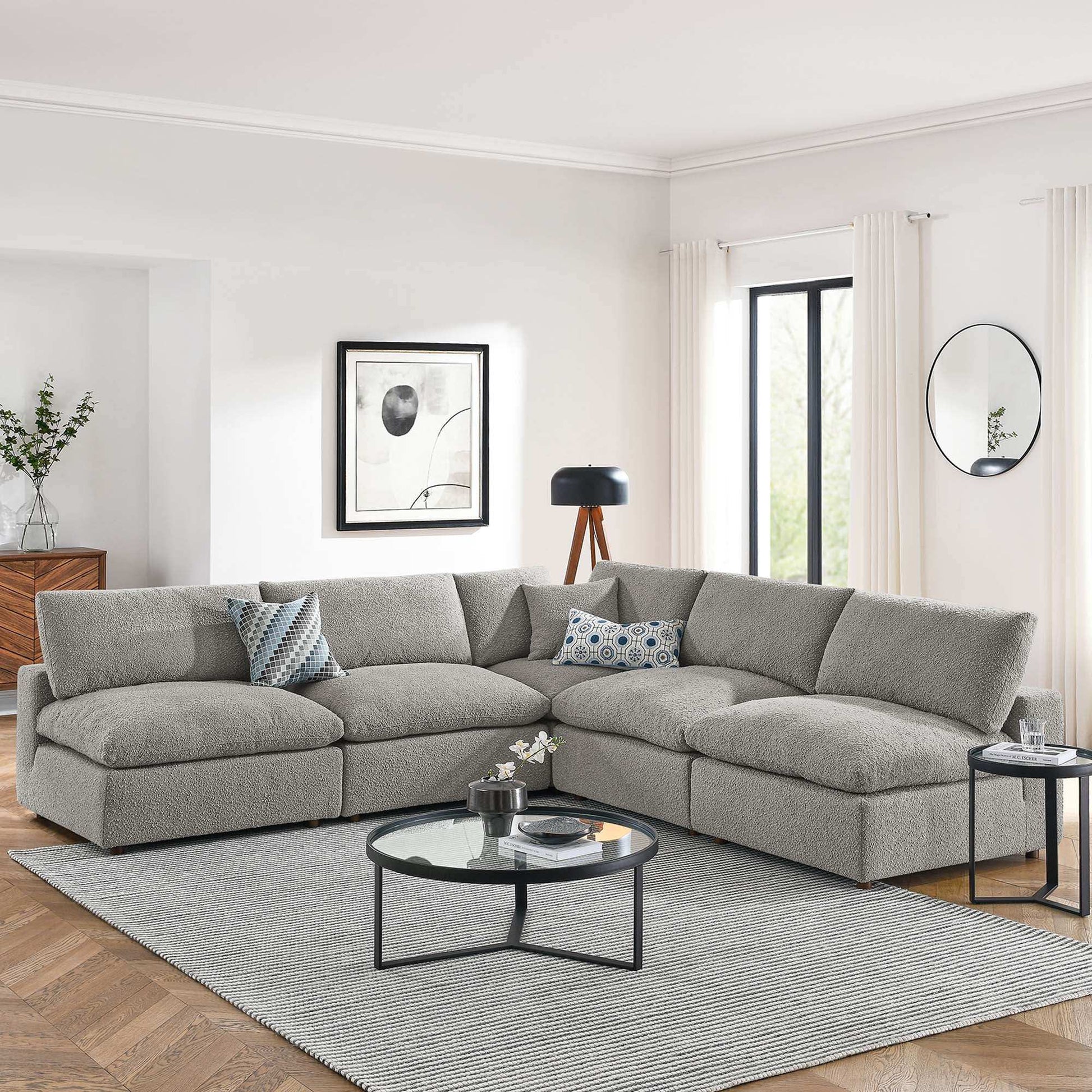 Commix 5-Piece Down Filled Overstuffed Boucle Fabric Sectional Sofa by Modway - Best Buy Furniture