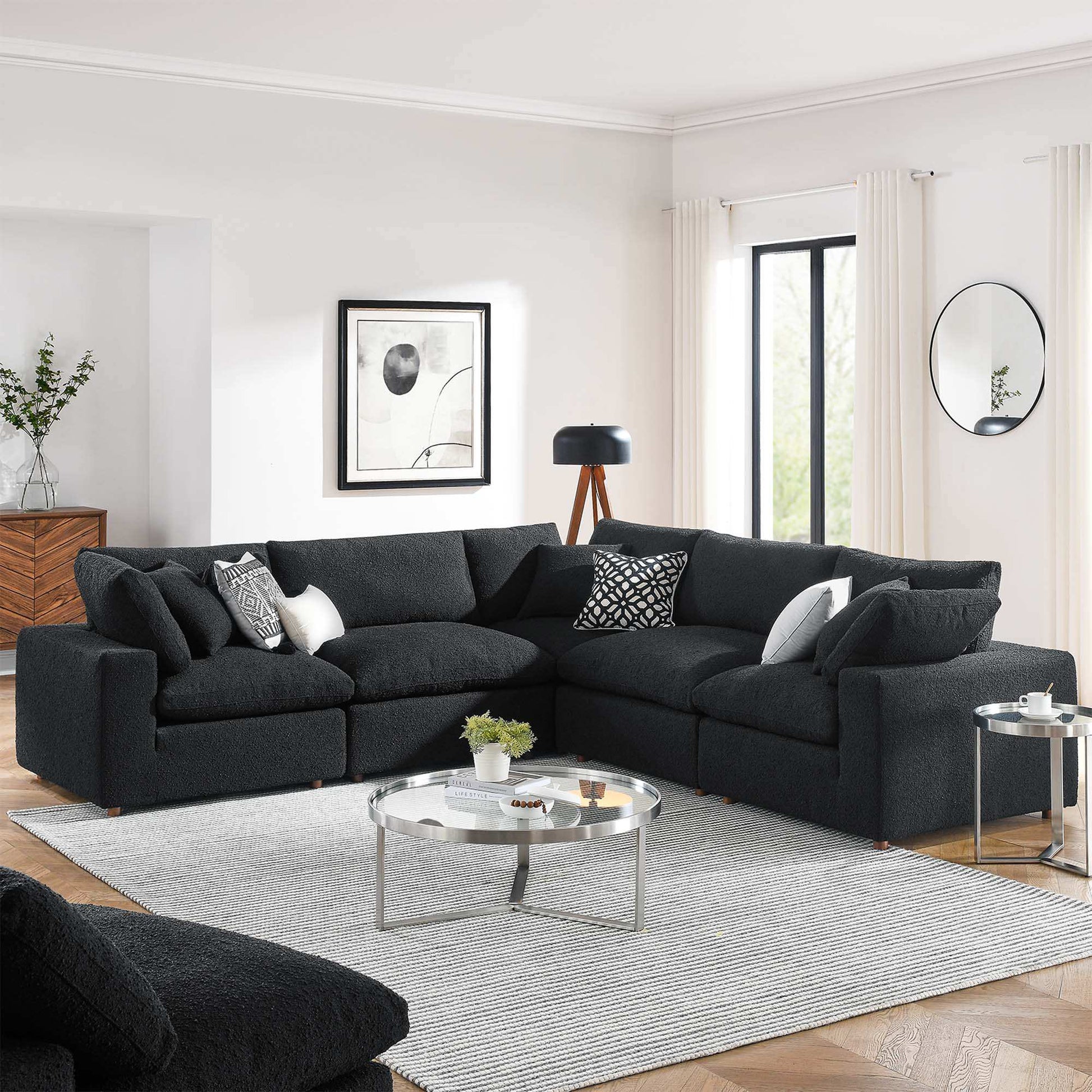 Commix 5-Piece Down Filled Overstuffed Boucle Sectional Sofa by Modway - Best Buy Furniture