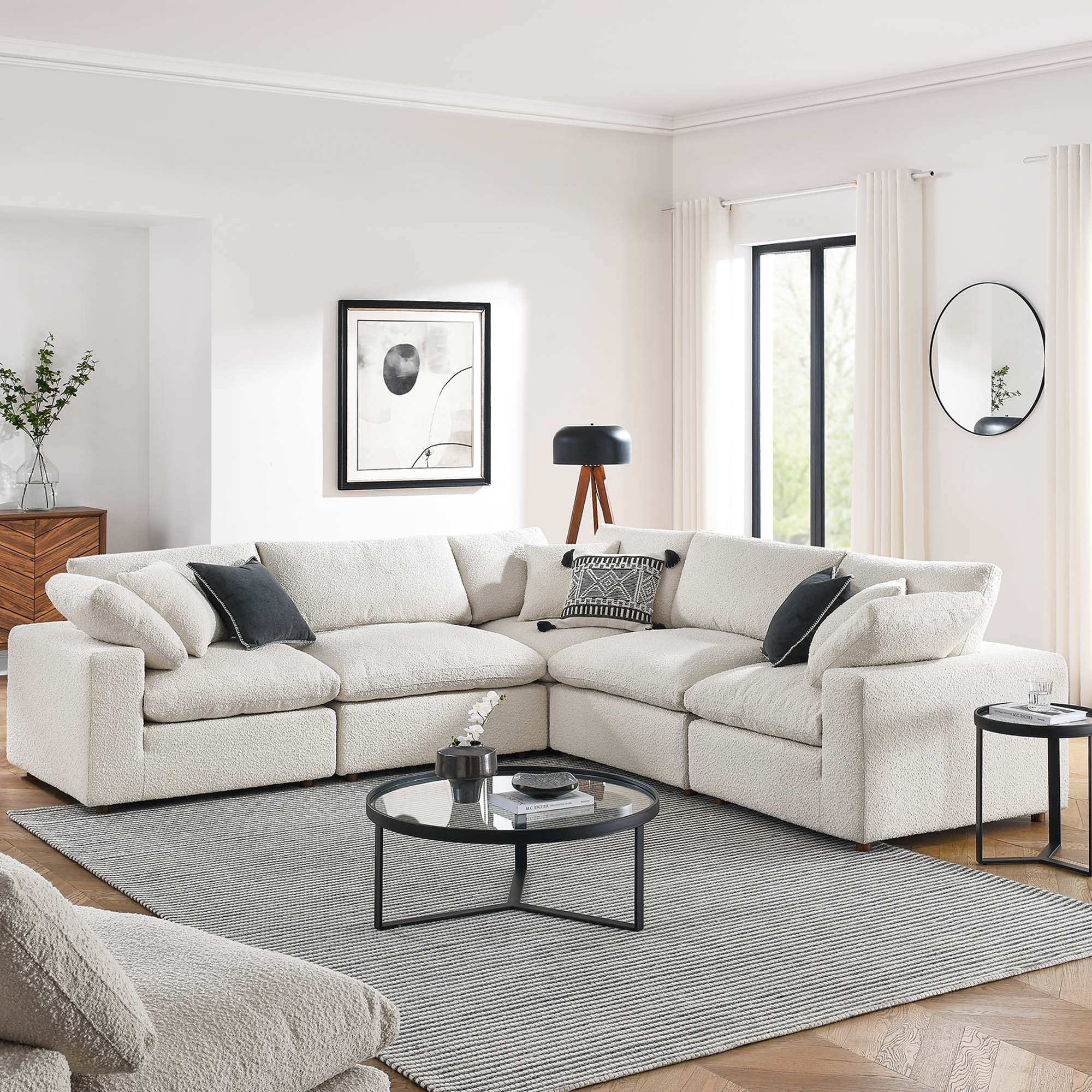 Commix 5-Piece Down Filled Overstuffed Boucle Sectional Sofa by Modway - Best Buy Furniture