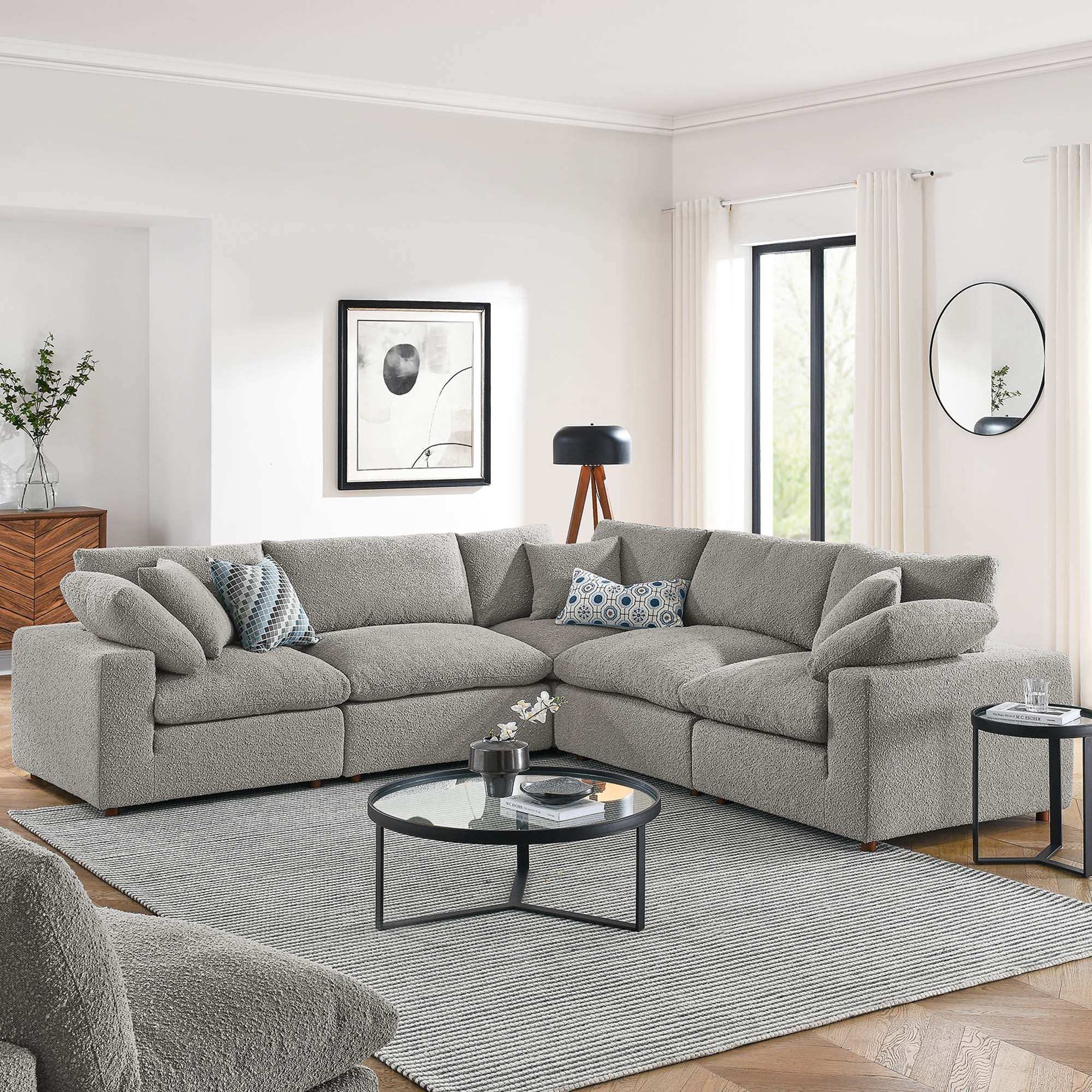 Commix 5-Piece Down Filled Overstuffed Boucle Sectional Sofa by Modway - Best Buy Furniture