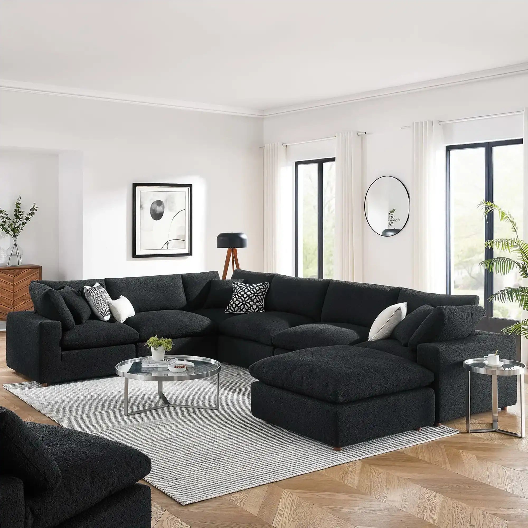 Commix 7-Piece Down Filled Overstuffed Boucle Sectional Sofa by Modway - Best Buy Furniture