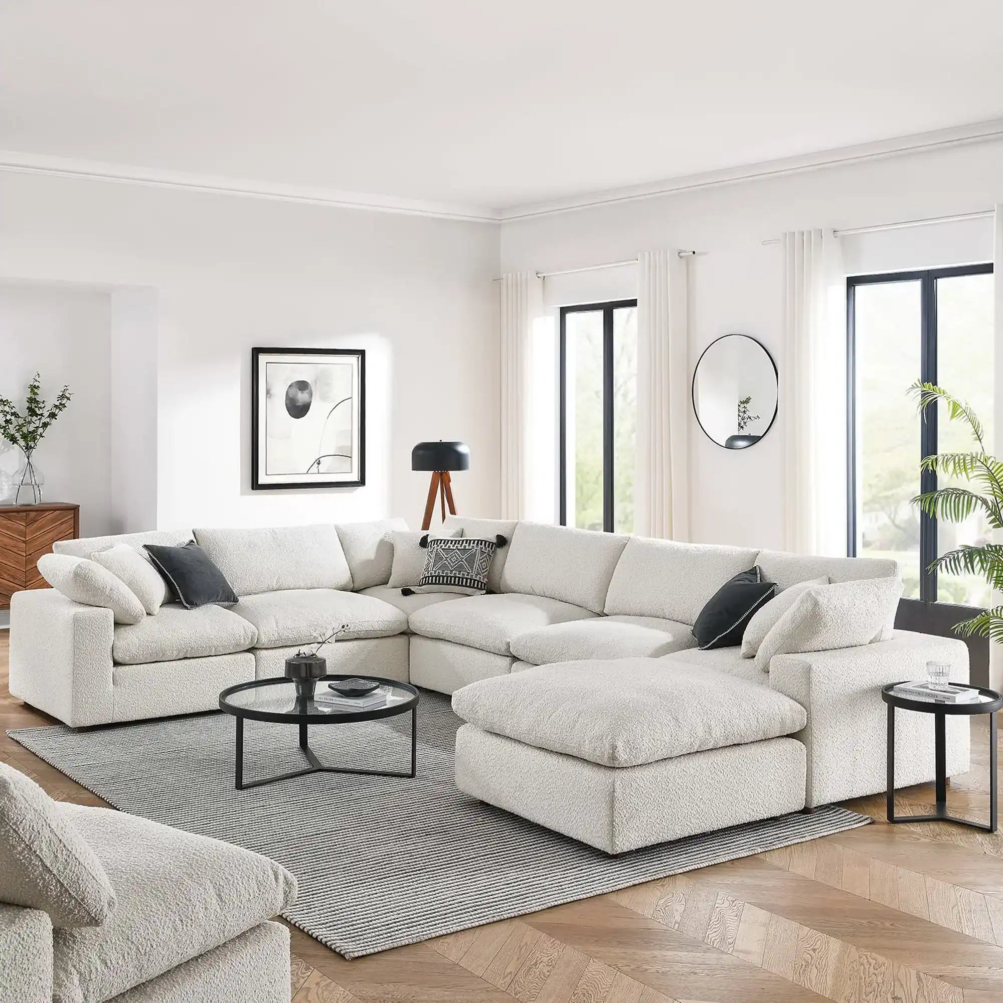 Commix 7-Piece Down Filled Overstuffed Boucle Sectional Sofa by Modway - Best Buy Furniture