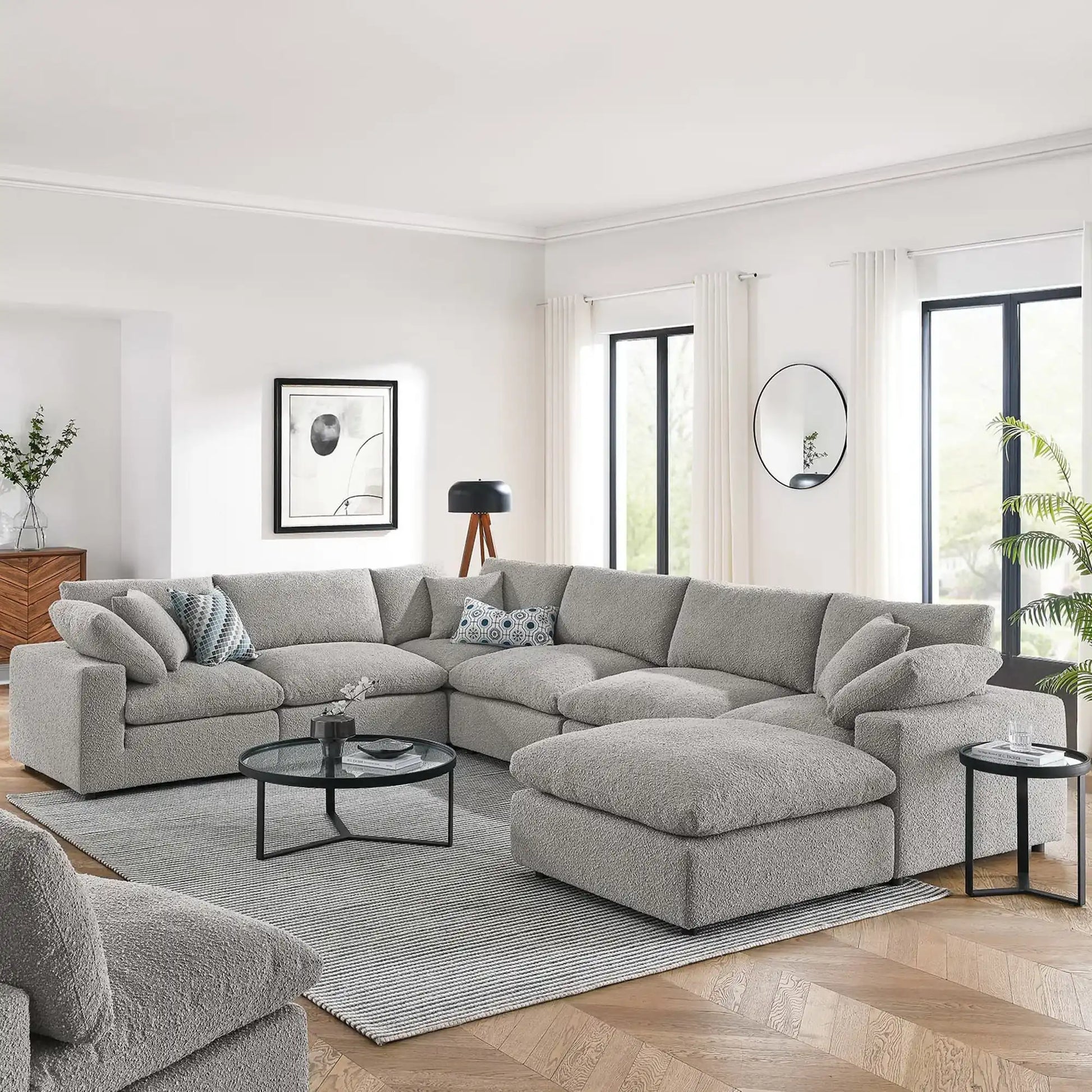 Commix 7-Piece Down Filled Overstuffed Boucle Sectional Sofa by Modway - Best Buy Furniture