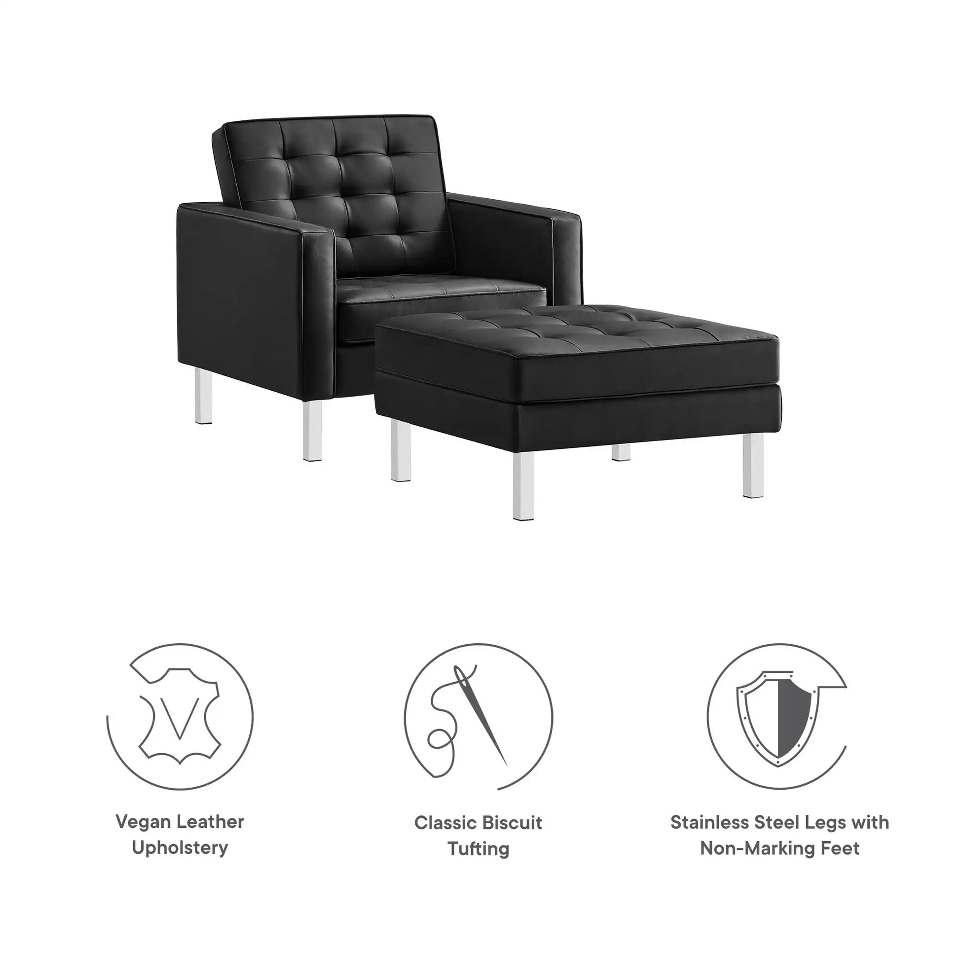 Loft Tufted Vegan Leather Armchair and Ottoman Set by Modway - Best Buy Furniture