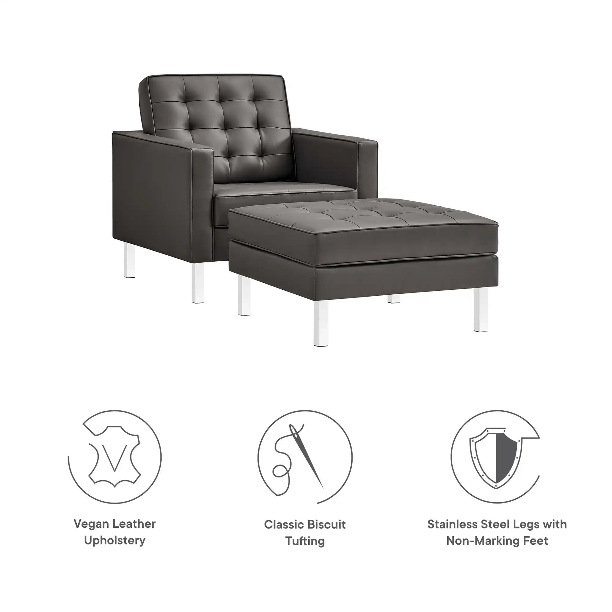 Loft Tufted Vegan Leather Armchair and Ottoman Set by Modway - Best Buy Furniture