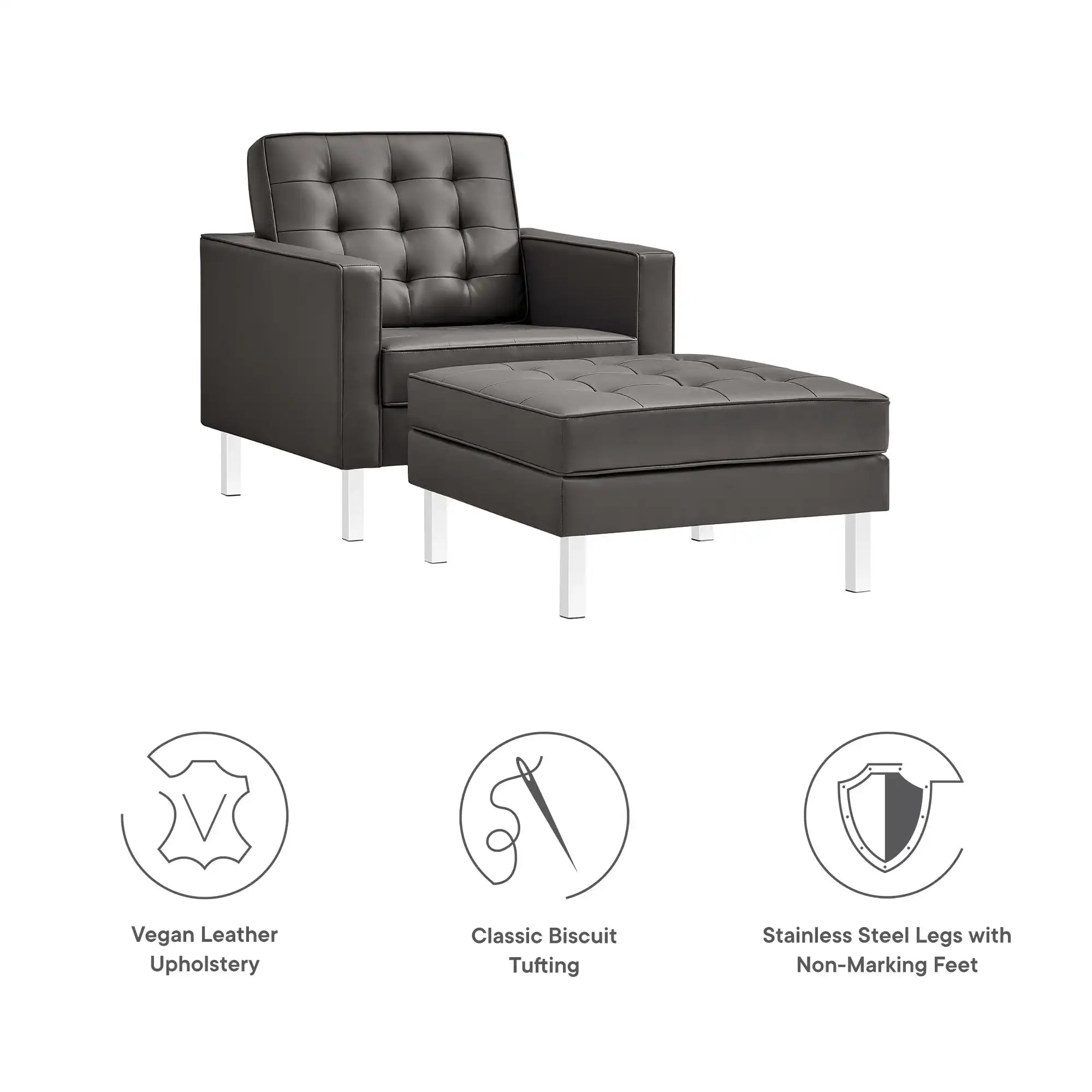 Loft Tufted Vegan Leather Armchair and Ottoman Set by Modway - Best Buy Furniture