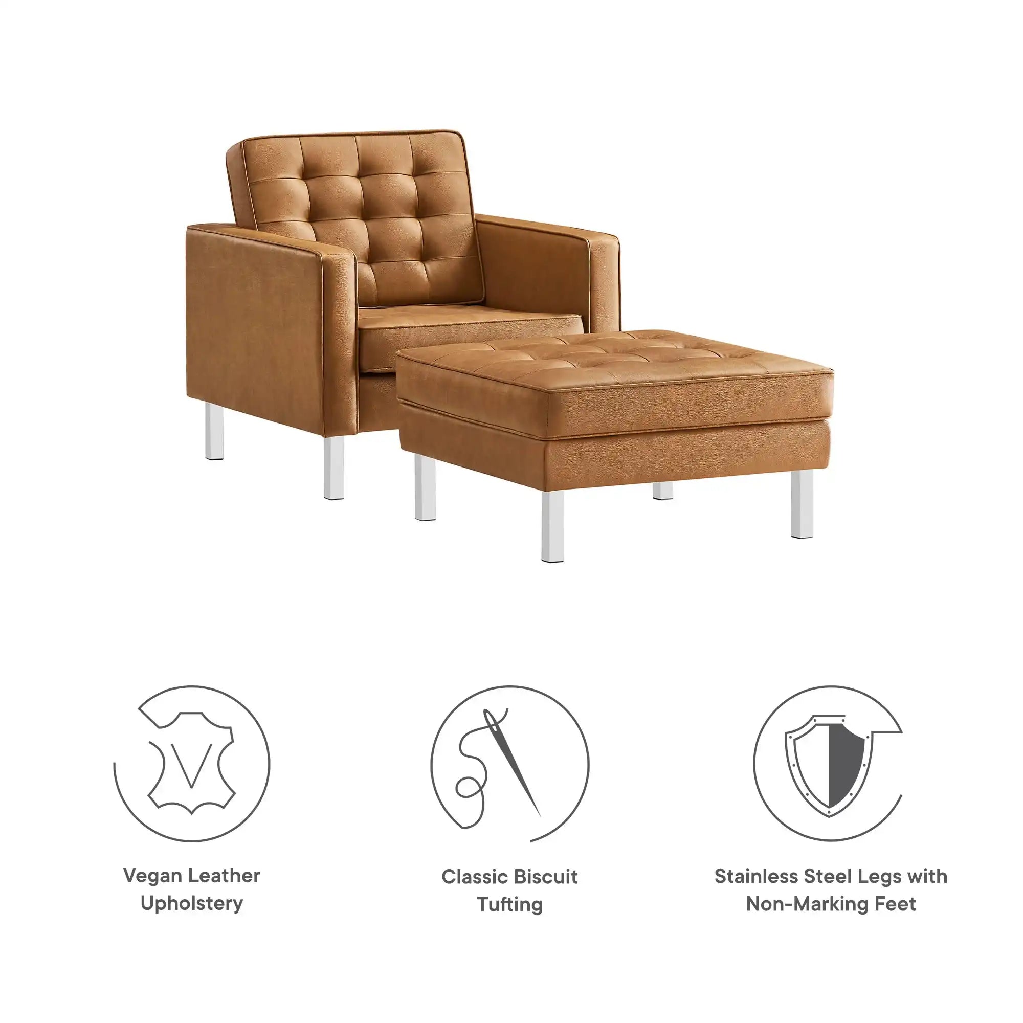 Loft Tufted Vegan Leather Armchair and Ottoman Set by Modway - Best Buy Furniture