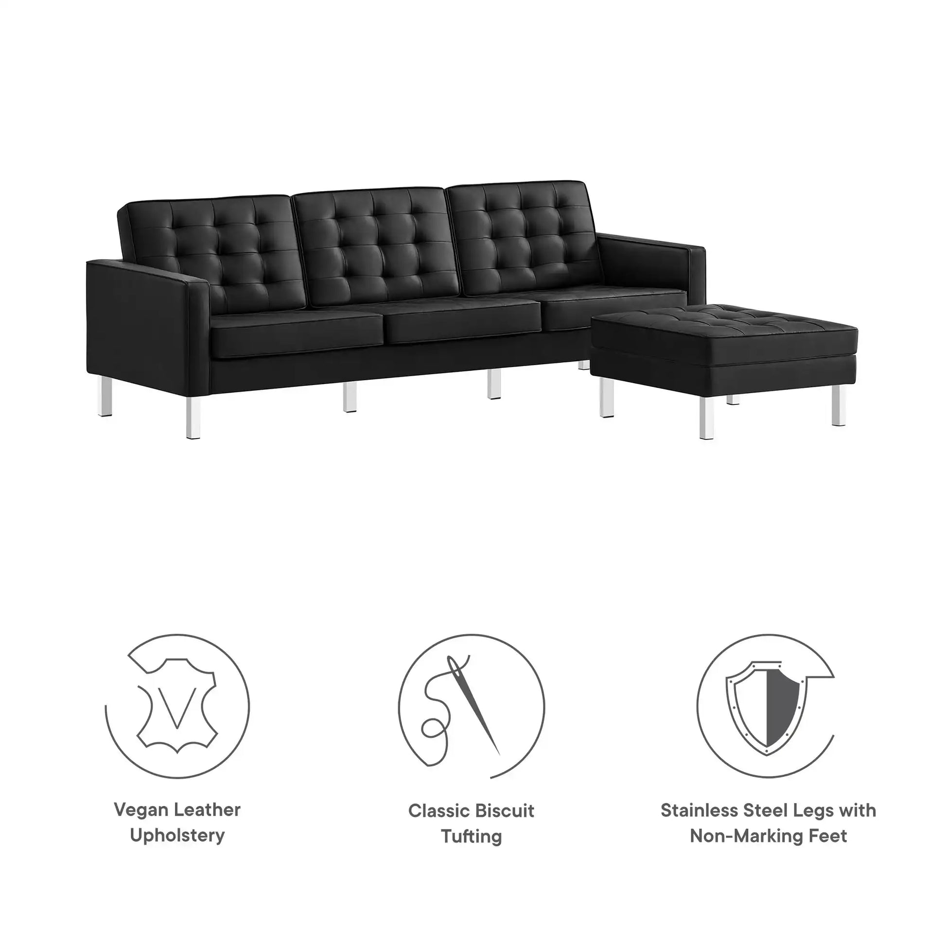 Loft Tufted Vegan Leather Sofa and Ottoman Set by Modway - Best Buy Furniture