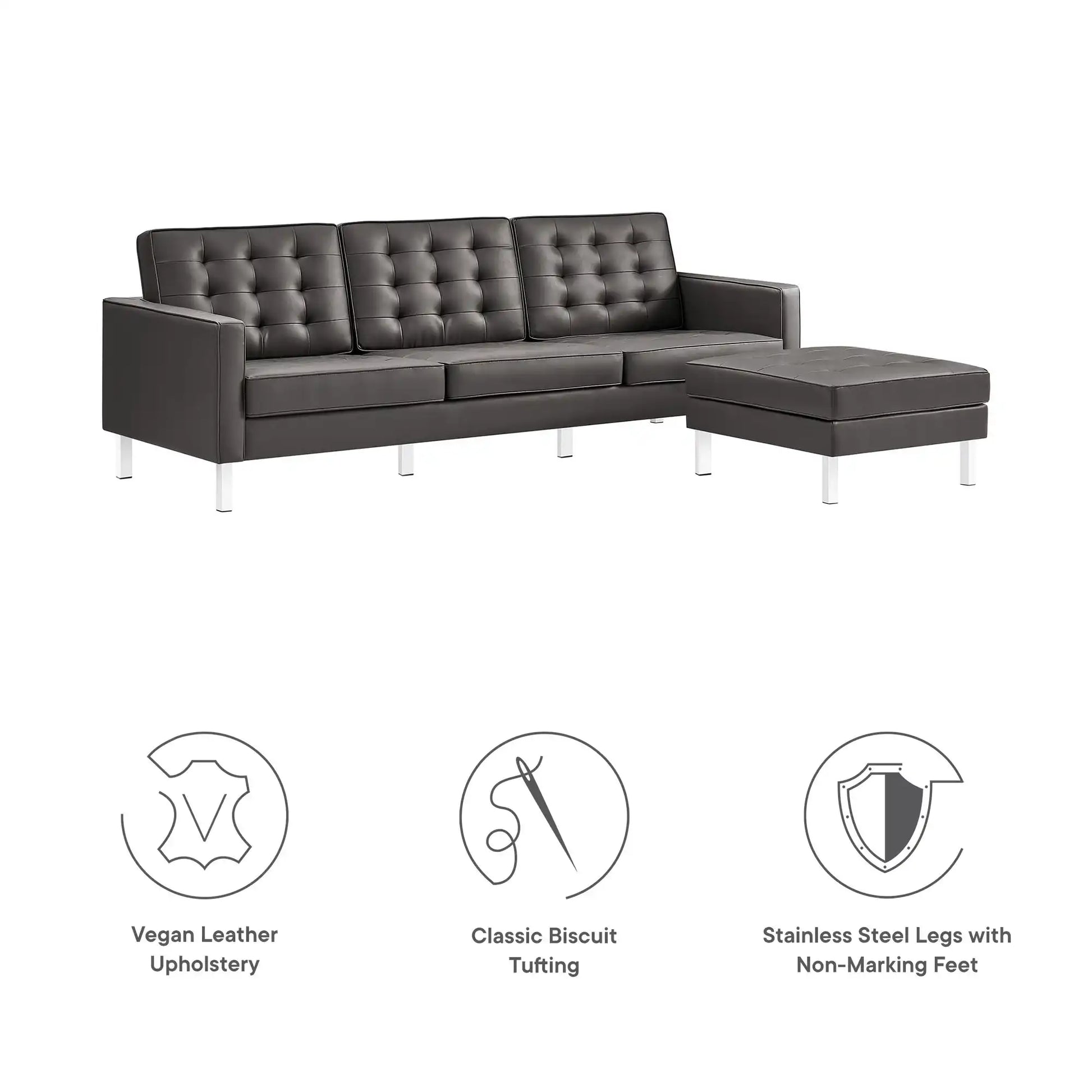 Loft Tufted Vegan Leather Sofa and Ottoman Set by Modway - Best Buy Furniture