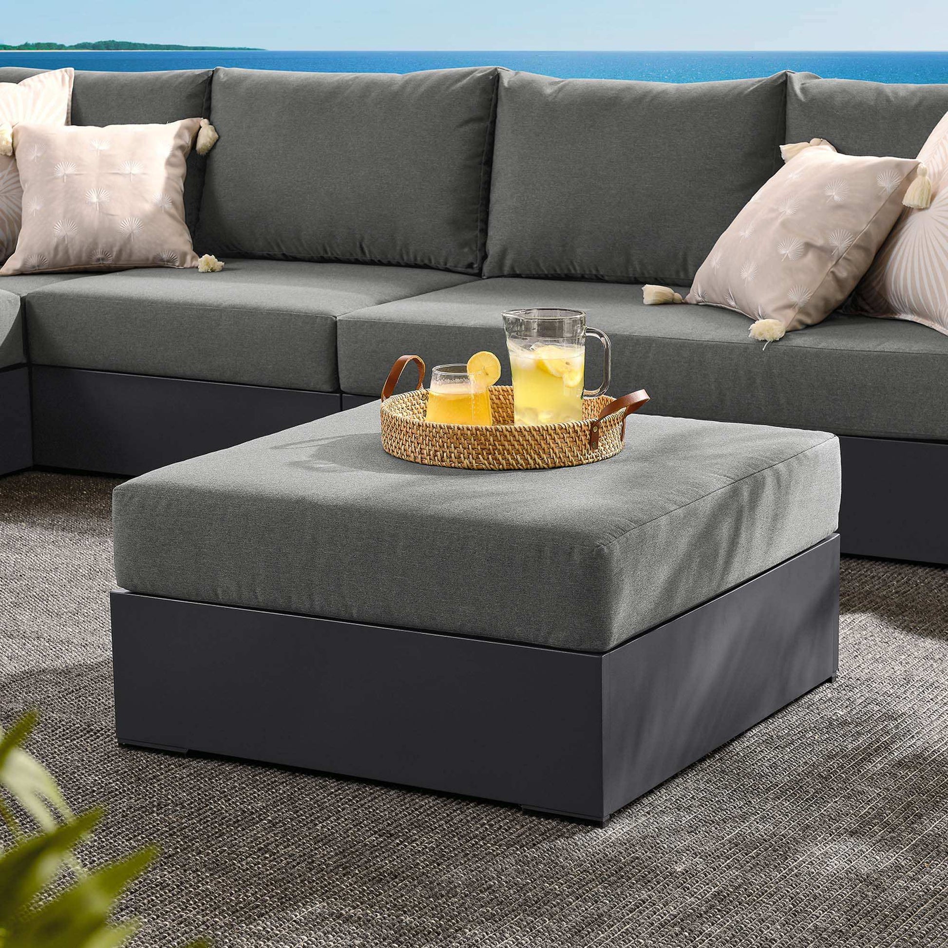 Tahoe Outdoor Patio Powder-Coated Aluminum Ottoman by Modway - Best Buy Furniture