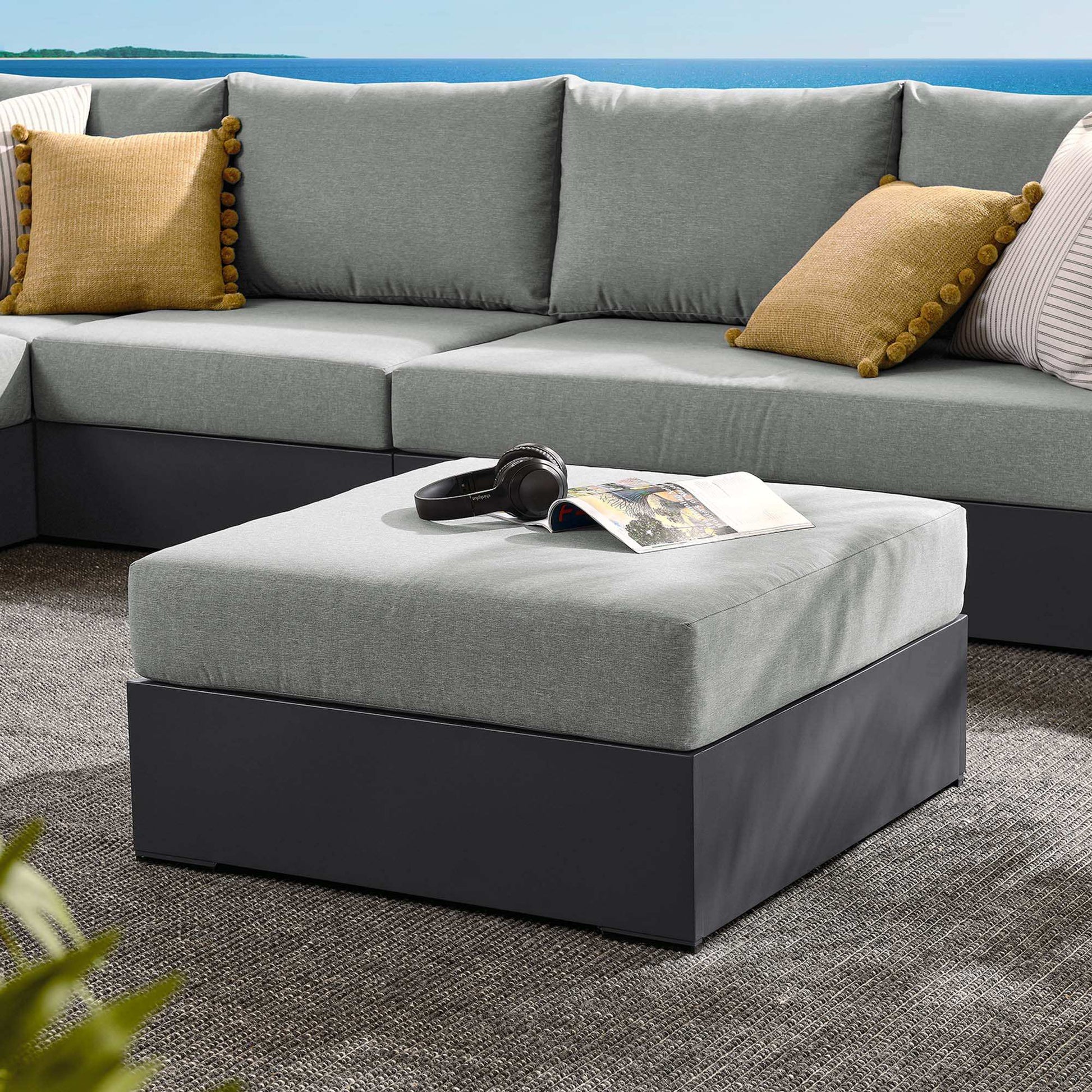 Tahoe Outdoor Patio Powder-Coated Aluminum Ottoman by Modway - Best Buy Furniture