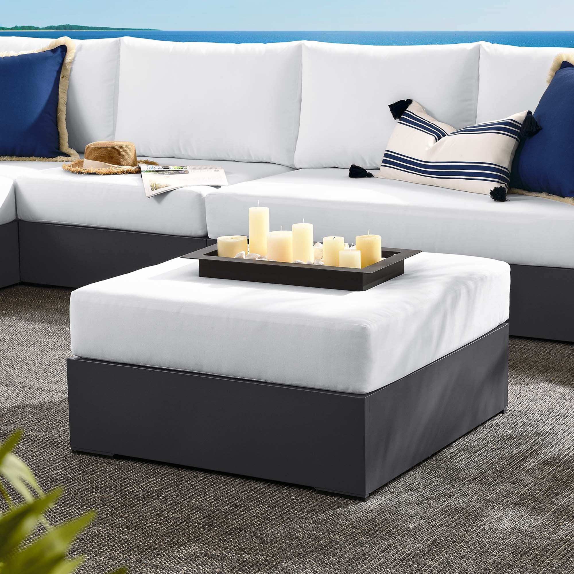 Tahoe Outdoor Patio Powder-Coated Aluminum Ottoman by Modway - Best Buy Furniture