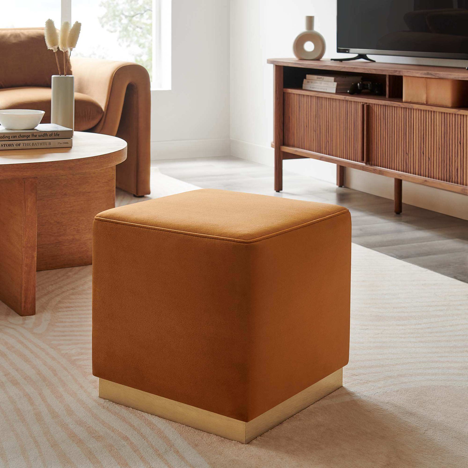 Tilden 17" Square Performance Velvet Upholstered Ottoman by Modway - Best Buy Furniture