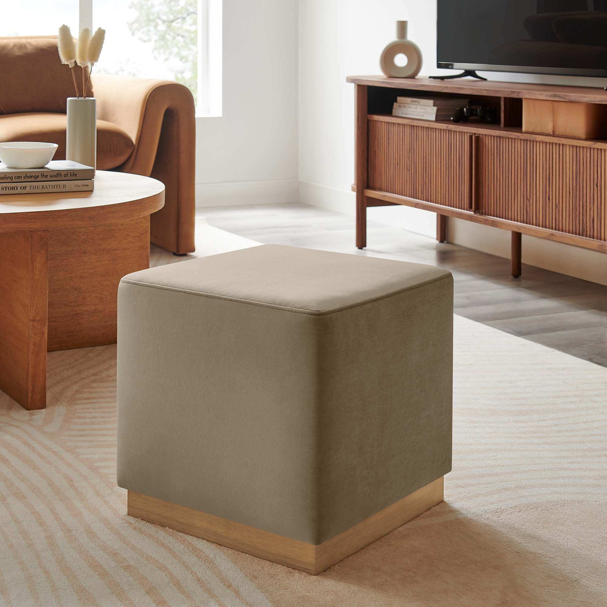 Tilden 17" Square Performance Velvet Upholstered Ottoman by Modway - Best Buy Furniture