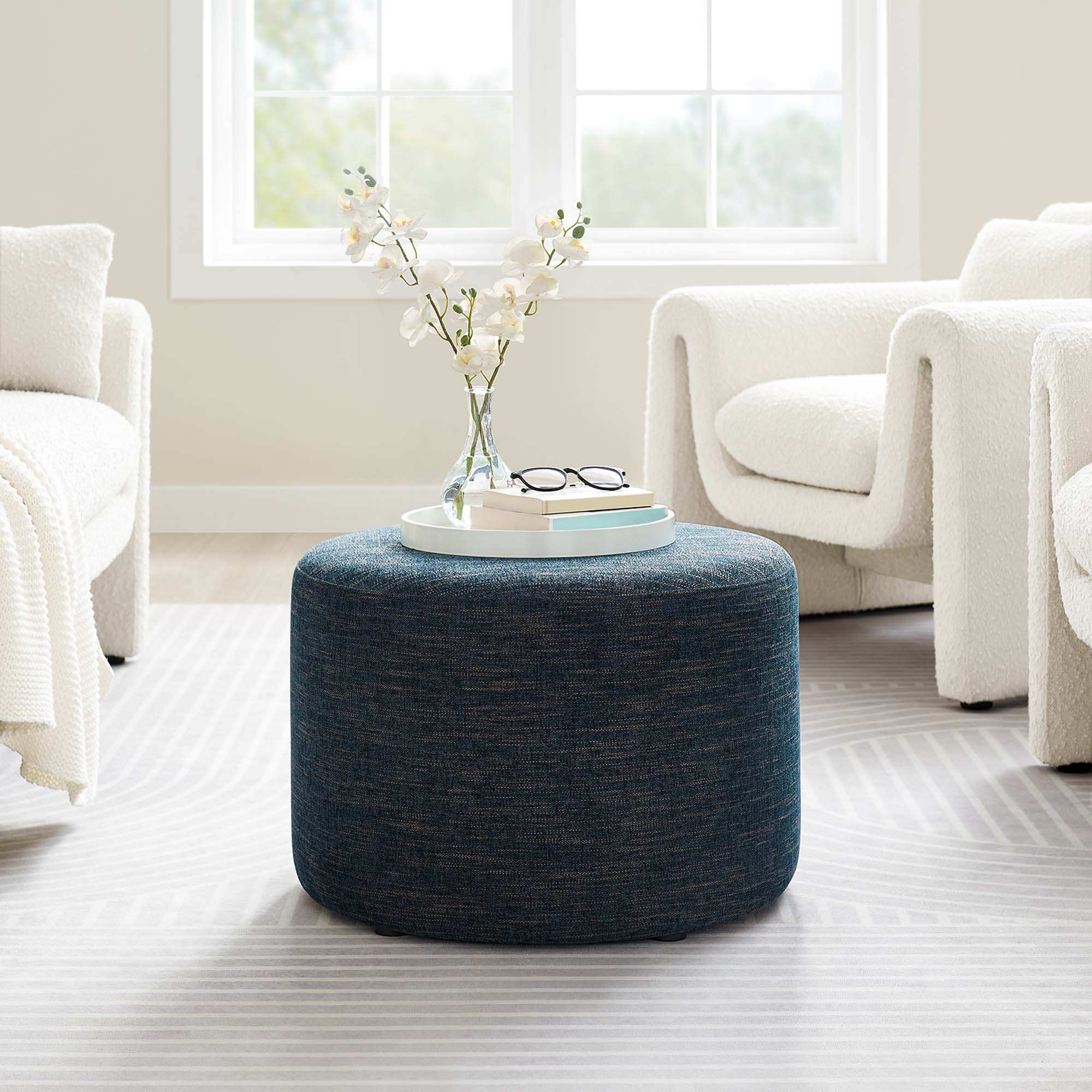 Callum Large 23" Round Woven Heathered Fabric Upholstered Ottoman by Modway - Best Buy Furniture