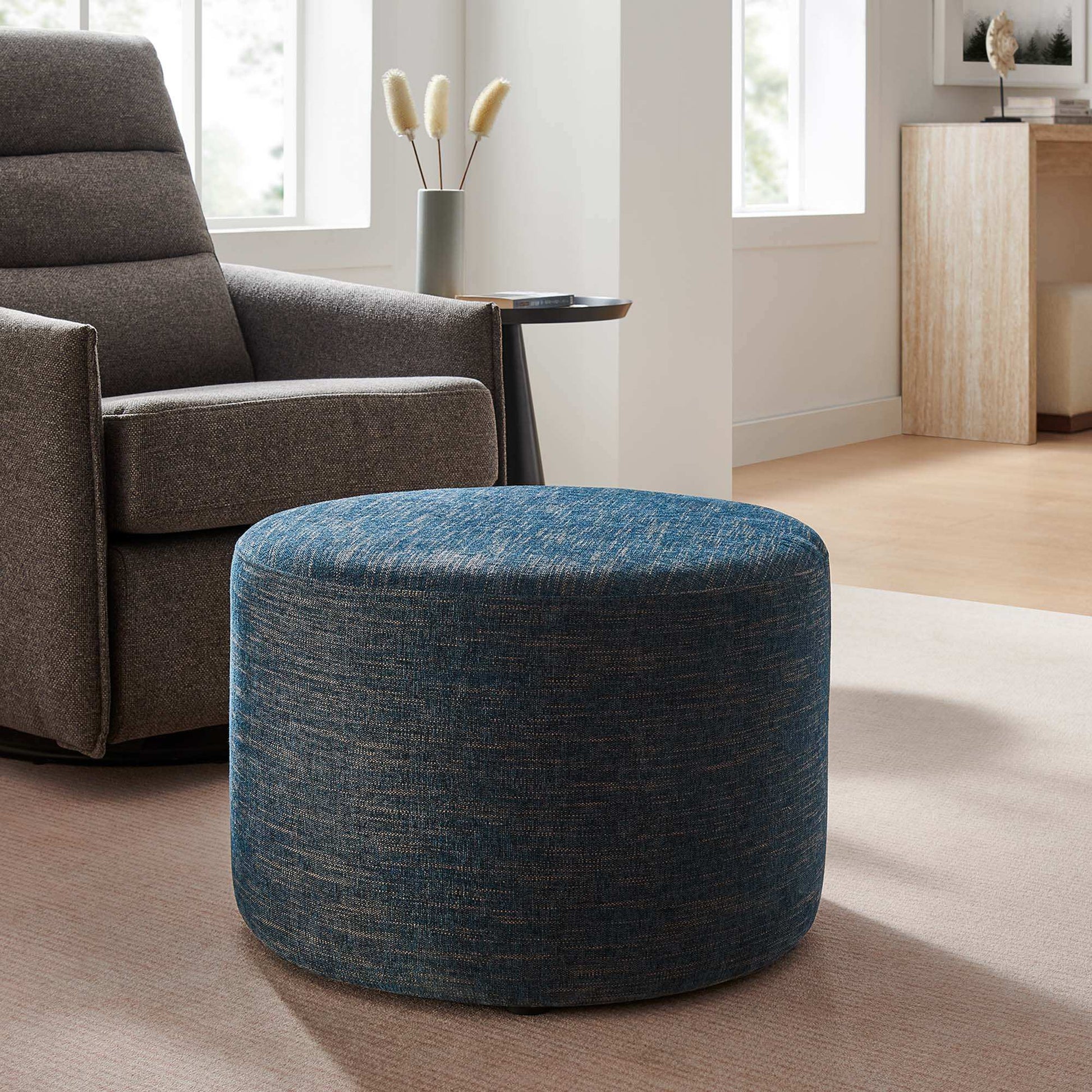 Callum Large 23" Round Woven Heathered Fabric Upholstered Ottoman by Modway - Best Buy Furniture