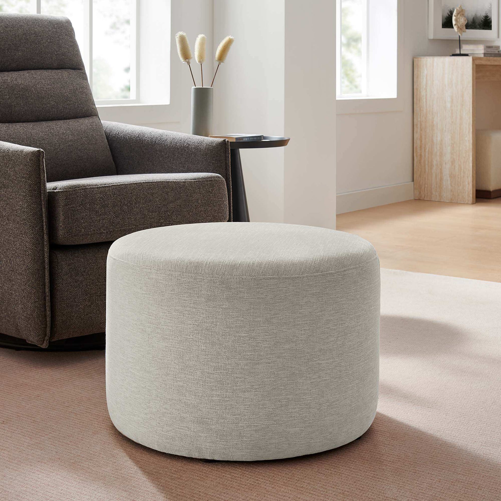 Callum Large 23" Round Woven Heathered Fabric Upholstered Ottoman by Modway - Best Buy Furniture