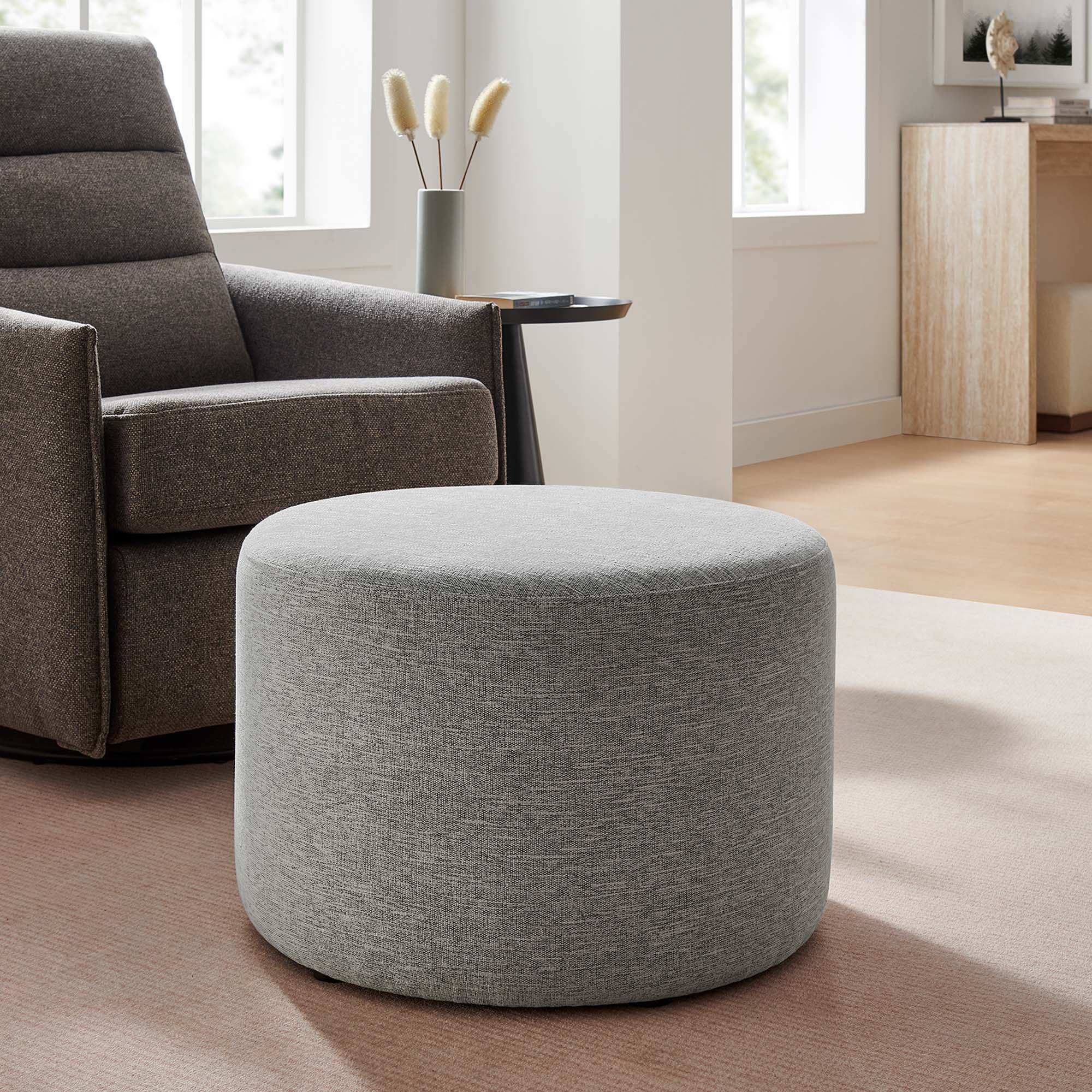 Callum Large 23" Round Woven Heathered Fabric Upholstered Ottoman by Modway - Best Buy Furniture