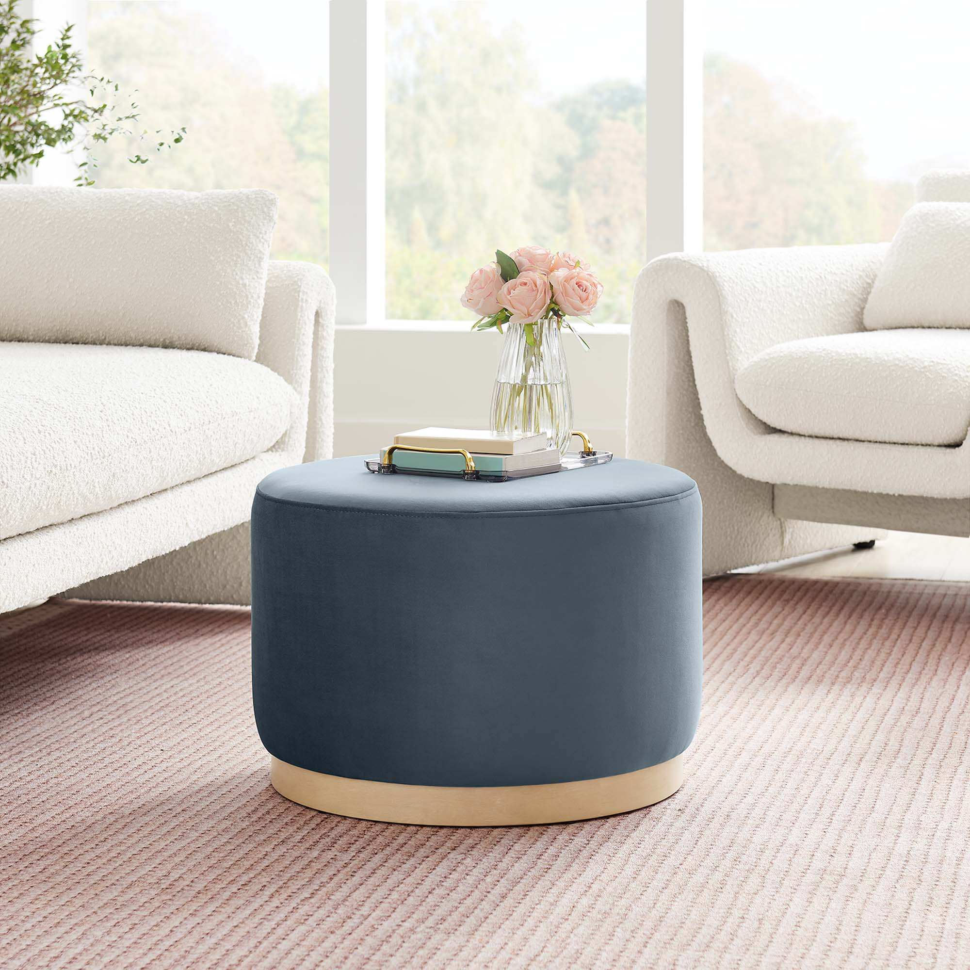 Tilden Large 23" Round Performance Velvet Upholstered Ottoman by Modway - Best Buy Furniture
