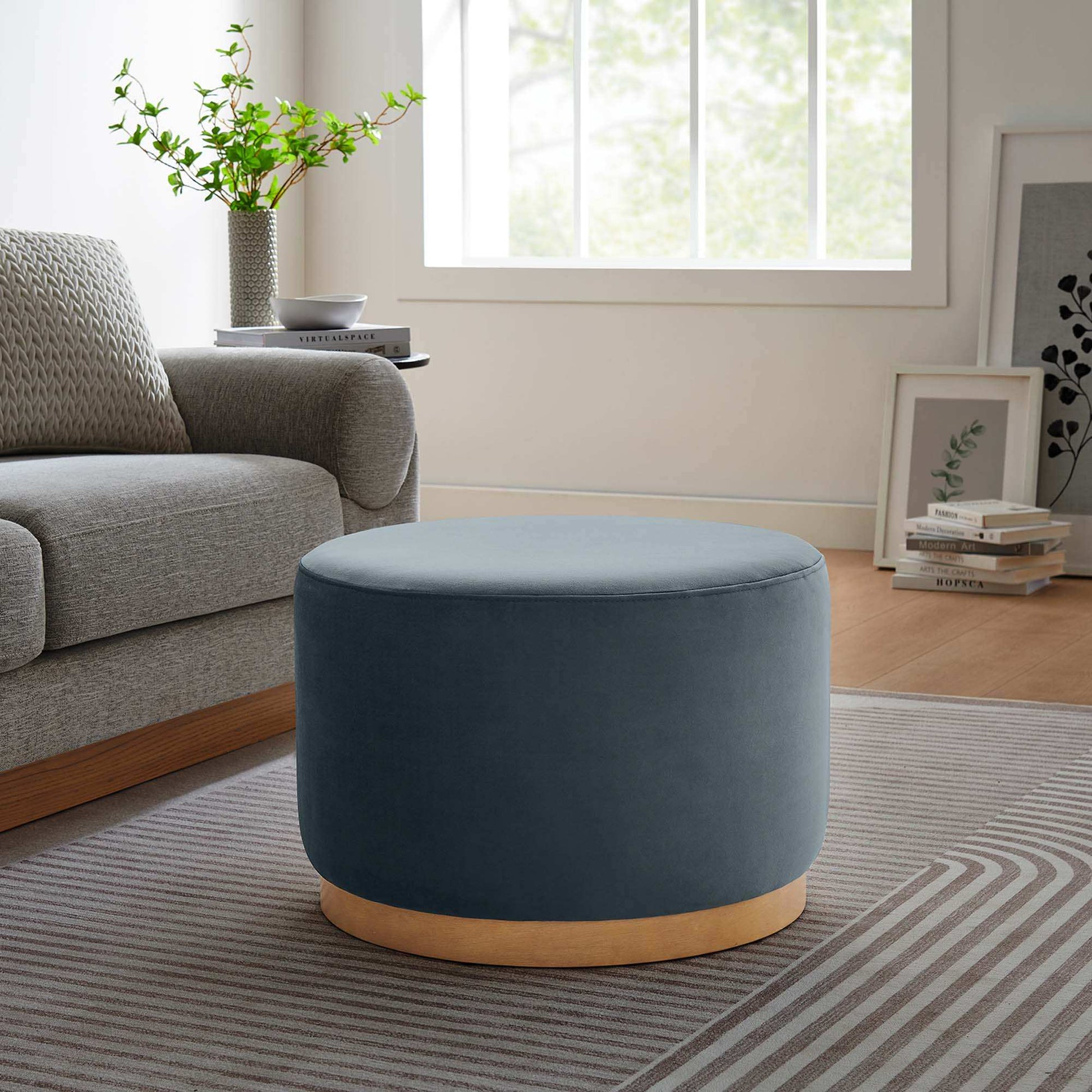 Tilden Large 23" Round Performance Velvet Upholstered Ottoman by Modway - Best Buy Furniture